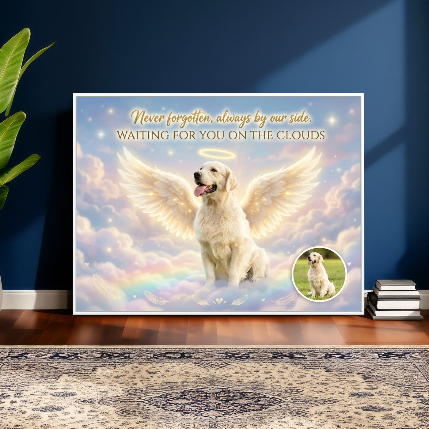 89664149-MGV-CV-36X24 - Pet Memorial Wall Art Canvas Print, Custom Dog Memorial Portrait, Personalized Angel Pet Loss Gift, Angel Wings Puppy Print