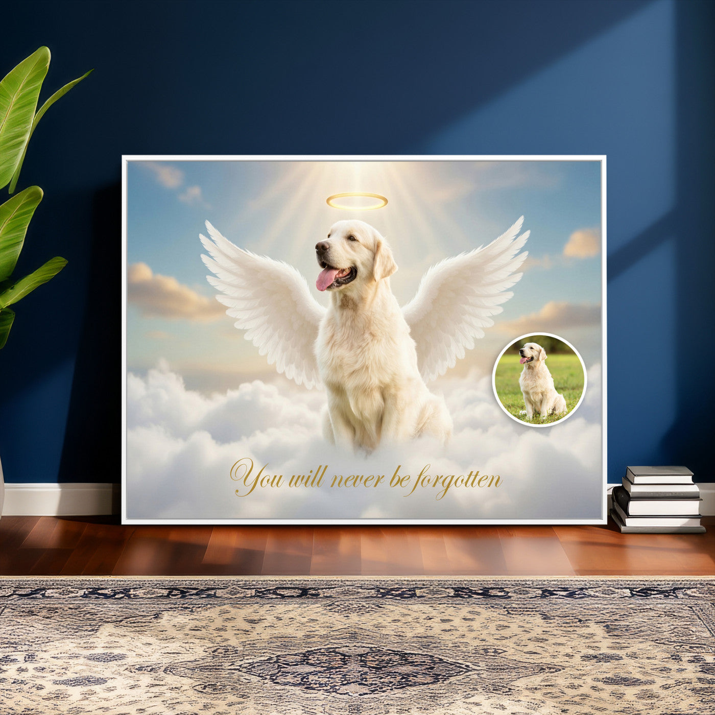 59821082-MGV-CV-36X24 - Pet Memorial Wall Art Canvas Print, Custom Dog Memorial Portrait, Personalized Angel Pet Loss Gift, Angel Wings Puppy Print