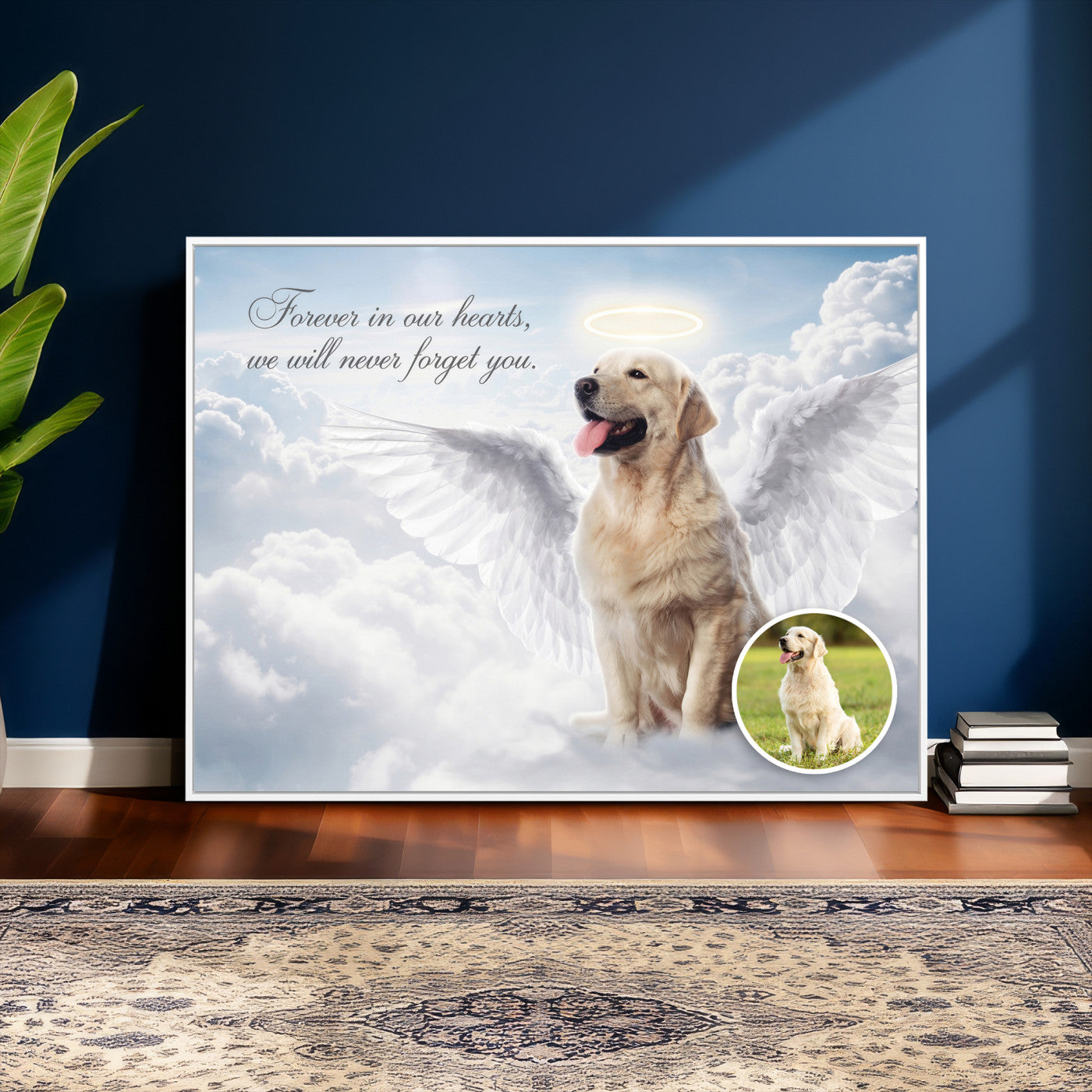 62795455-MGV-CV-36X24 - Pet Memorial Wall Art Canvas Print, Custom Dog Memorial Portrait, Personalized Angel Pet Loss Gift, Angel Wings Puppy Print