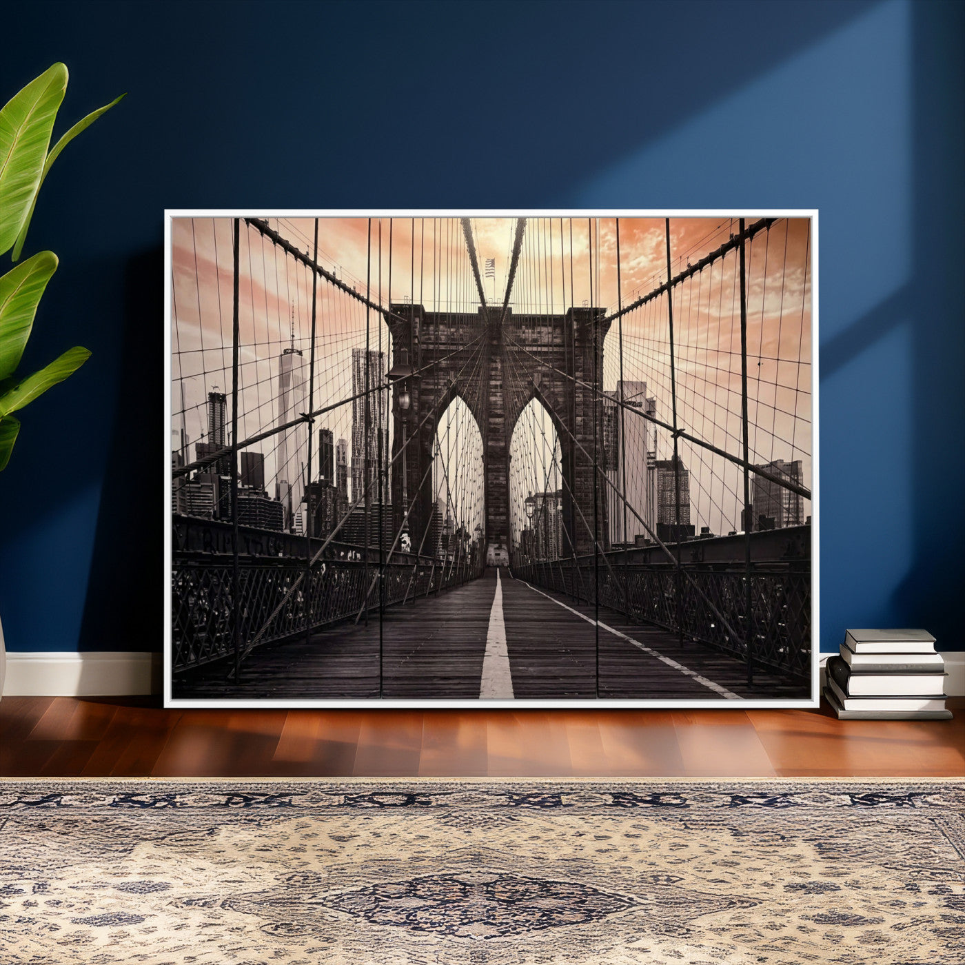 93226664-MGV-CV-36X24 - Brooklyn Bridge Canvas Wall Art, New York City Skyline Photography Print, NYC Landmark Urban Decor Artwork