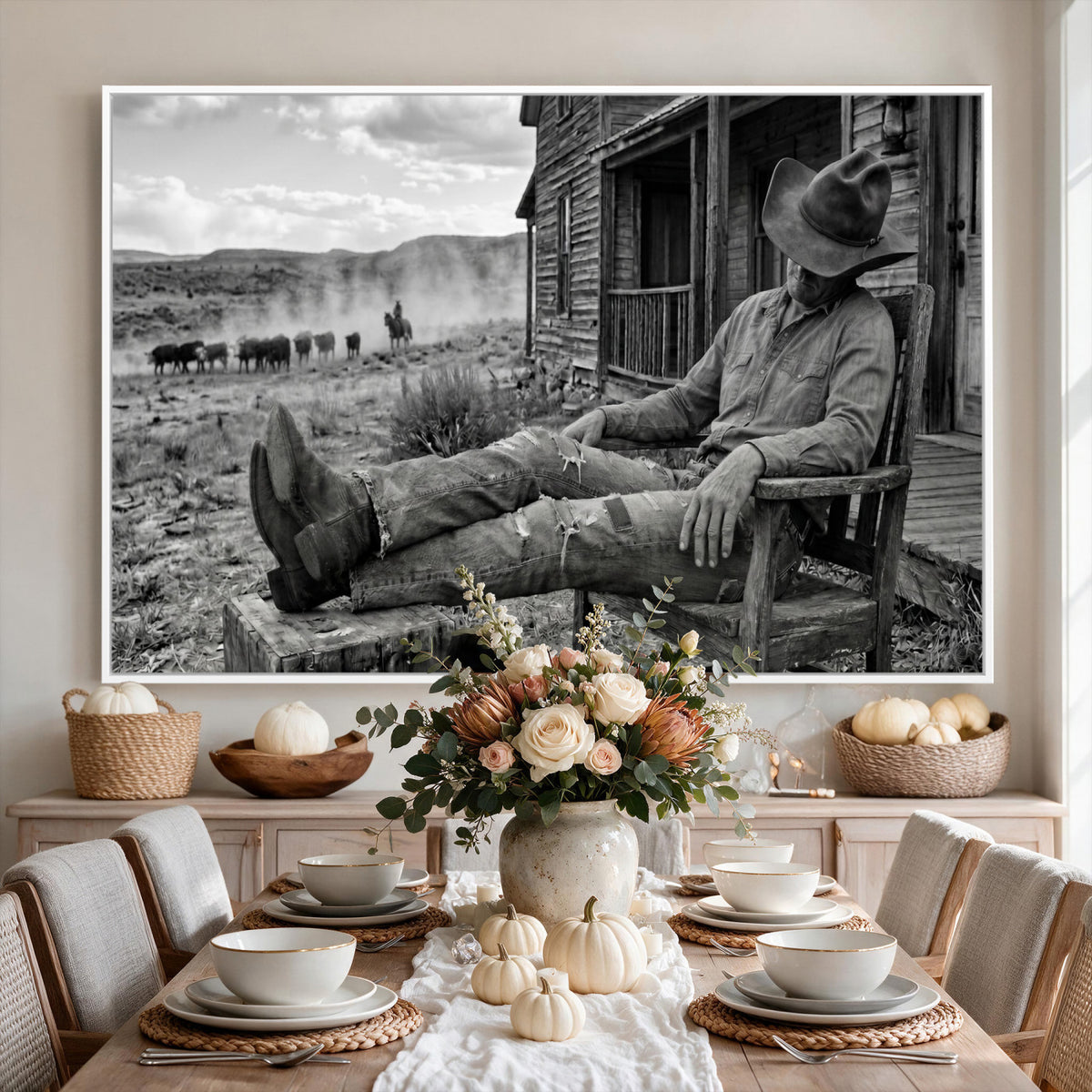 94461975S-MGV-CV-36X24 - Vintage Sleeping Cowboy Wall Art Canvas Print, Western Home Decor