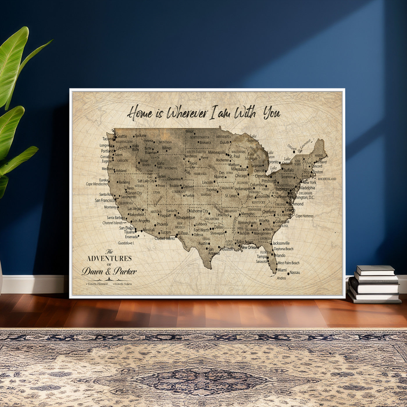 19102499U-MGV-CV-36X24 - Personalized USA Push Pin Travel Map Canvas for Adventure Wall Decor