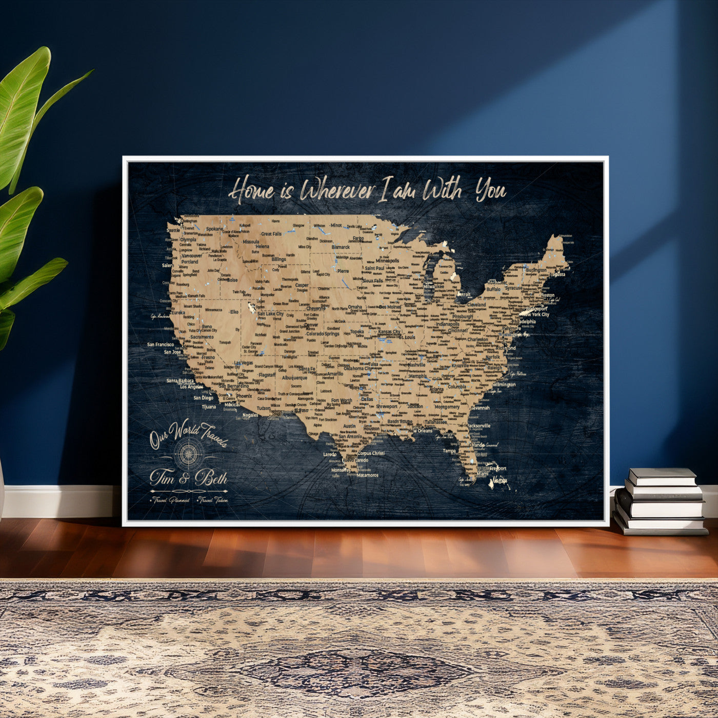48467834-MGV-CV-36X24 - Custom Push Pin US Map Canvas | Personalized Travel Tracker | USA Cities Map Anniversary Gift for Couples | Adventure America Map Wall Art with Pins