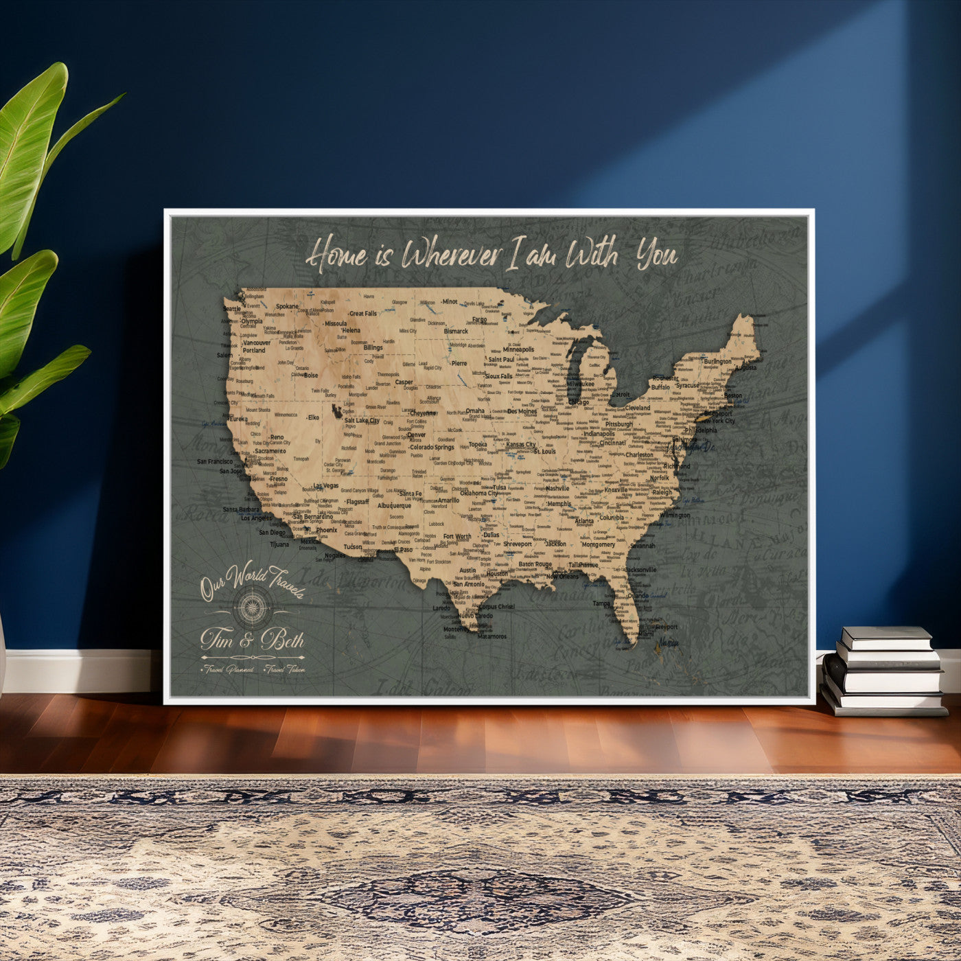 41270900-MGV-CV-36X24 - Custom Push Pin US Map Canvas | Personalized Travel Tracker | USA Cities Map Anniversary Gift for Couples | Adventure America Map Wall Art with Pins