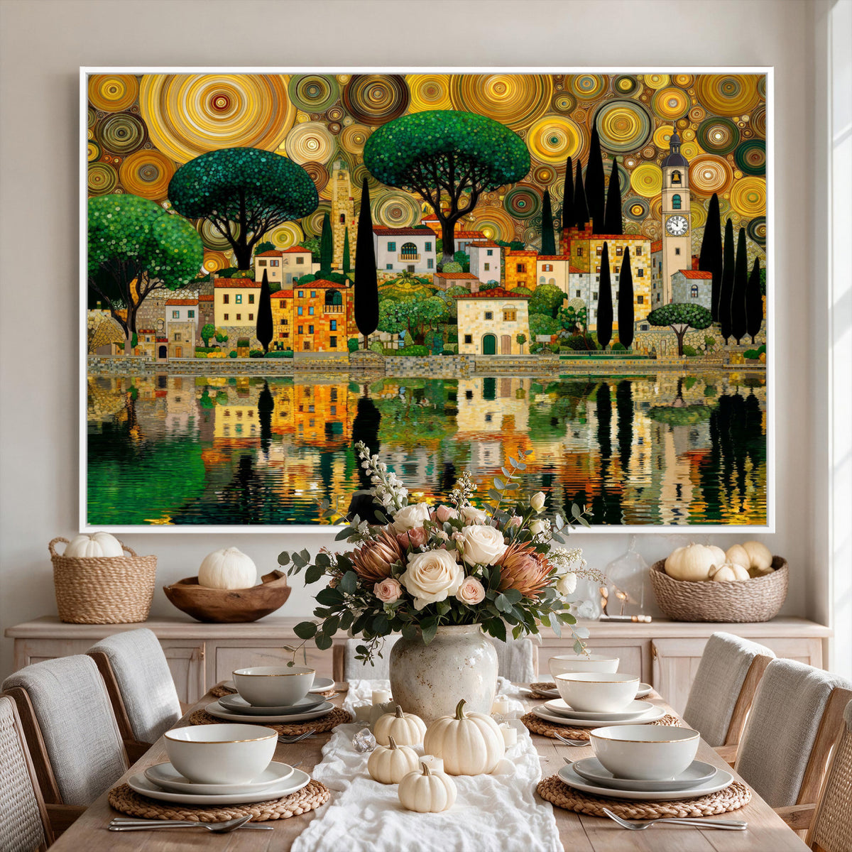 93010897-MGV-CV-36X24 - Gustav Klimt Golden Cityscape Wall Art Canvas Print,