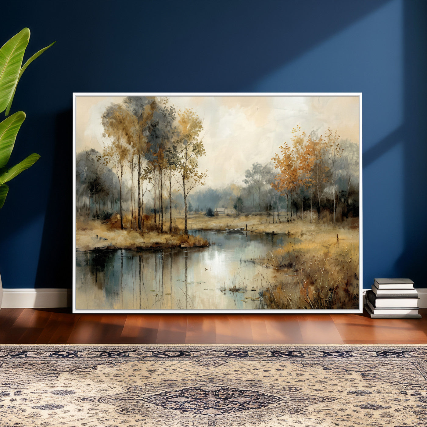 74391095-MGV-CV-36X24 - Abstract WatercolorAutumn Lake Canvas Wall Art Print, Misty Forest Landscape, Rustic Nature Painting, Cabin Wall Decor, Ready to Hang
