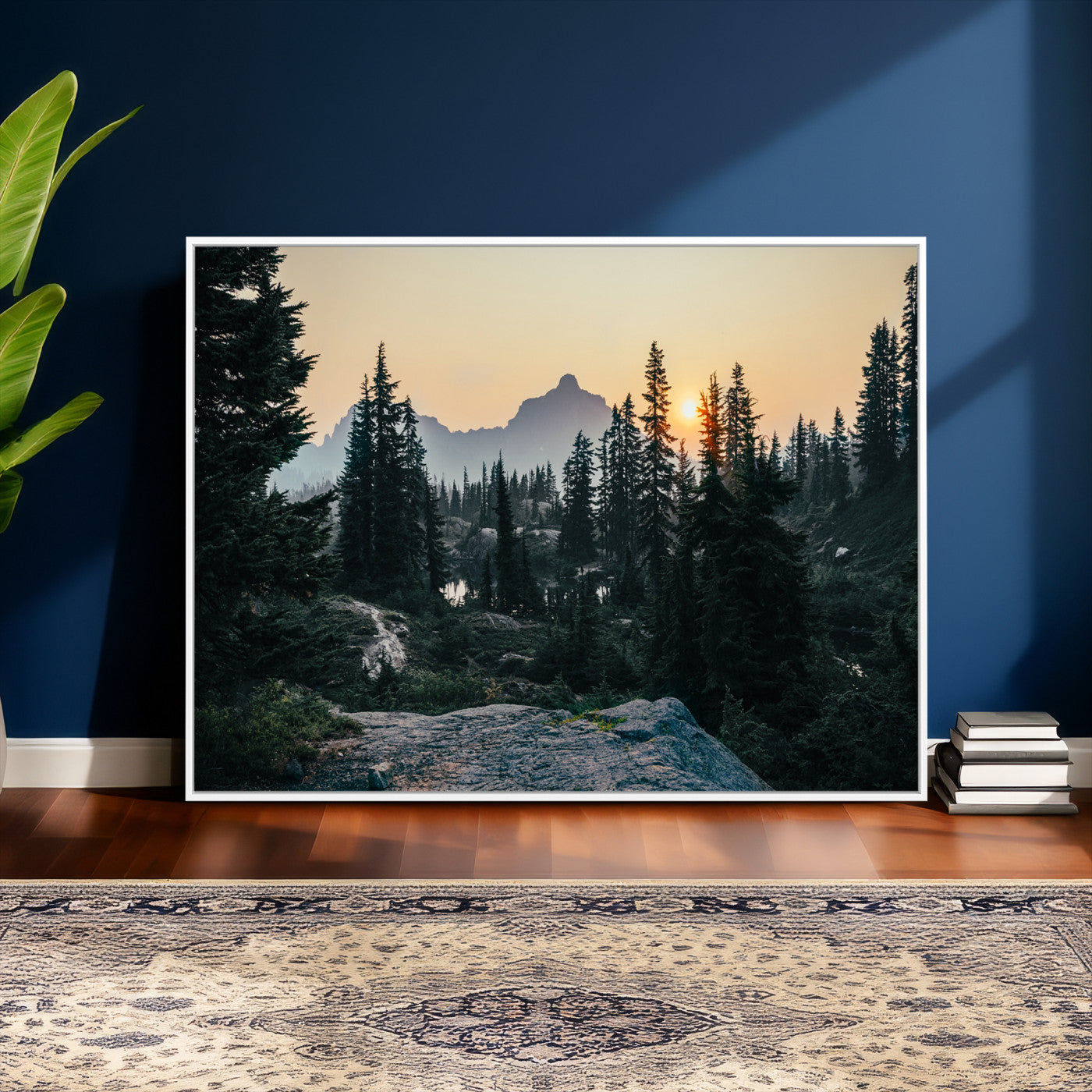 89996020-MGV-CV-36X24 - Mountain Forest Canvas Wall Art Print, Pine Tree Landscape, Sunset Nature Photography, Wilderness Wall Decor, Ready to Hang