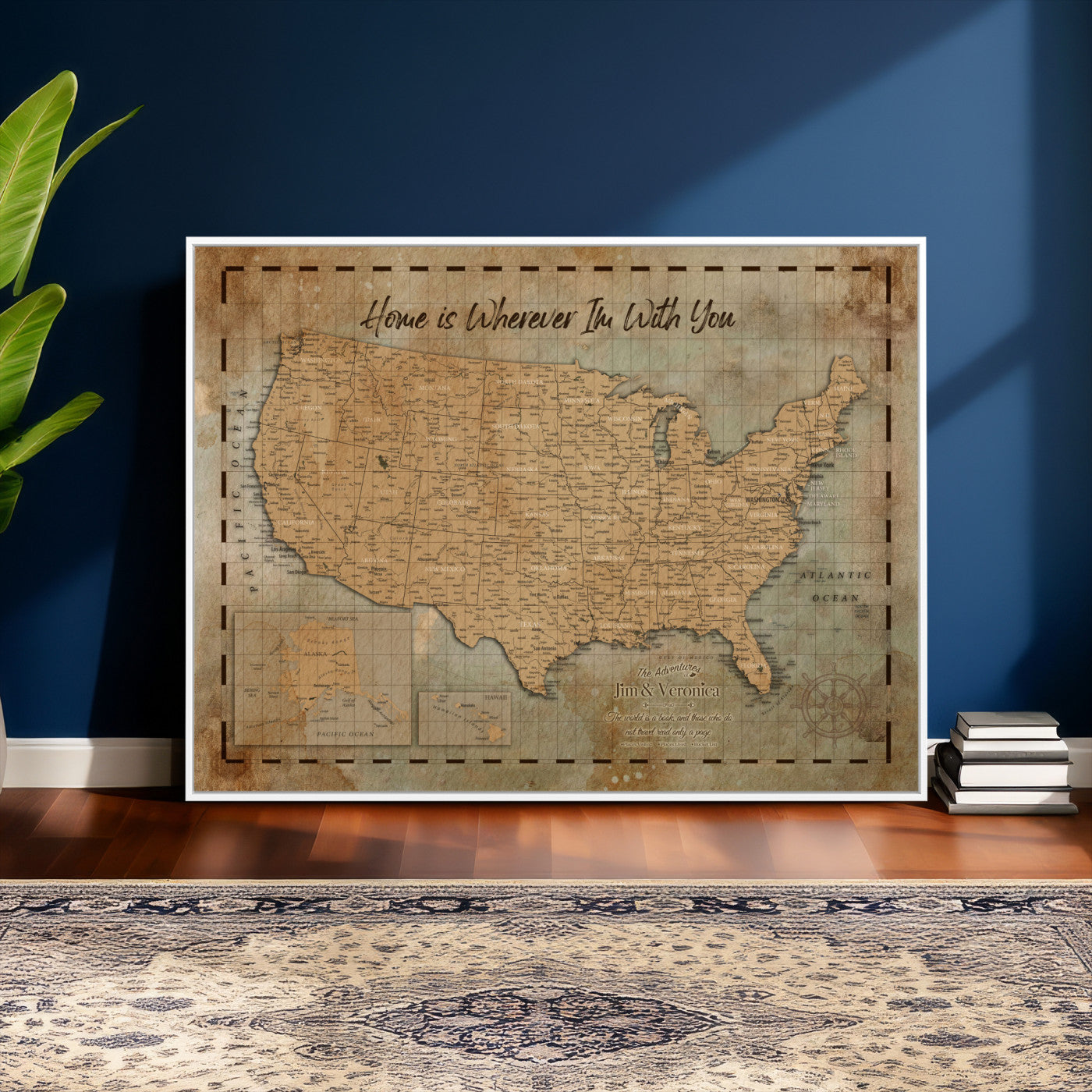 87620242-MGV-CV-36X24 - Personalized USA Push Pin Travel Map, Custom United States Map, Push Pin Map, USA Bucket List Map, Anniversary Gift, Couple Travel Map Wall Art