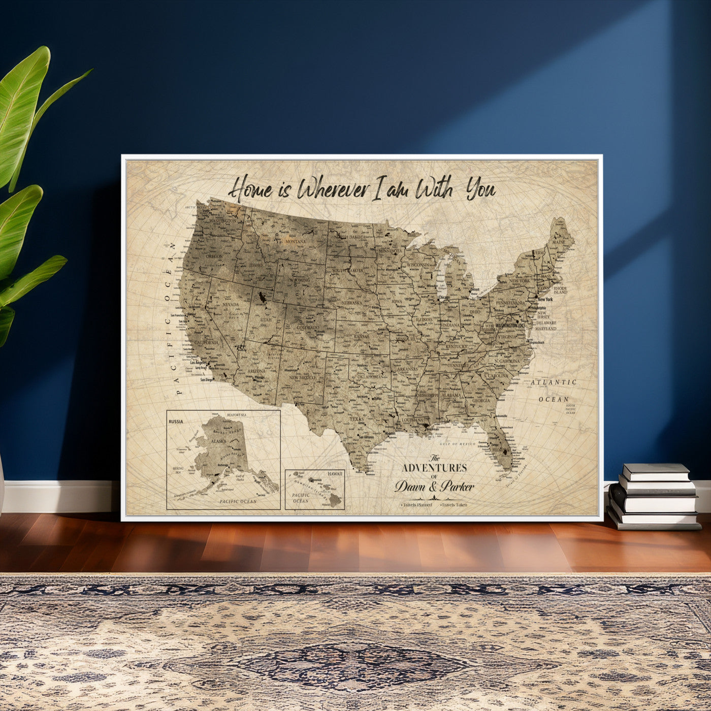 25440520-MGV-CV-36X24 - Personalized United States Map Canvas Wall Art with Push Pins Detailed