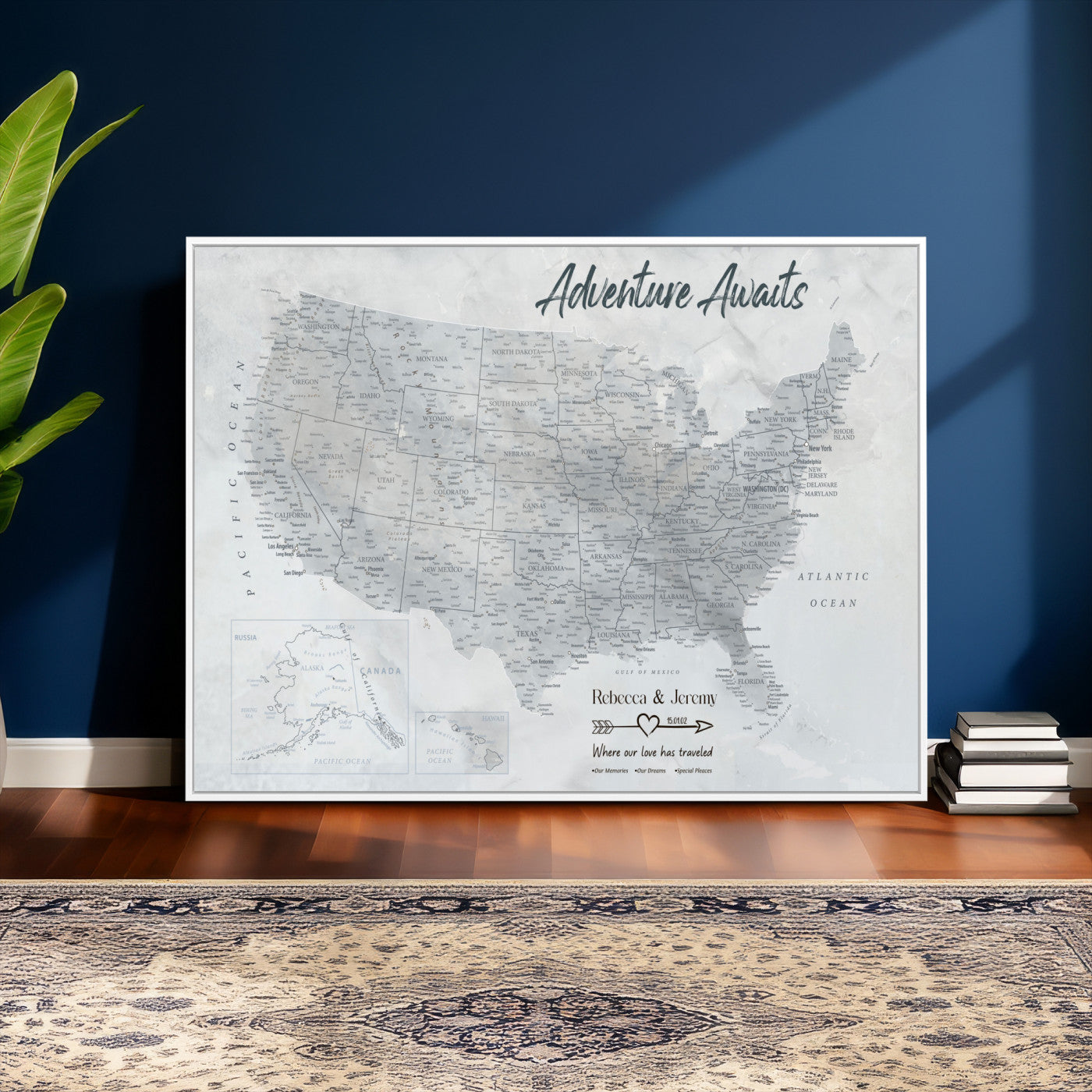 66120672-MGV-CV-36X24 - Personalized America Push Pin Travel Map Canvas Wall Art for Custom Family Gift