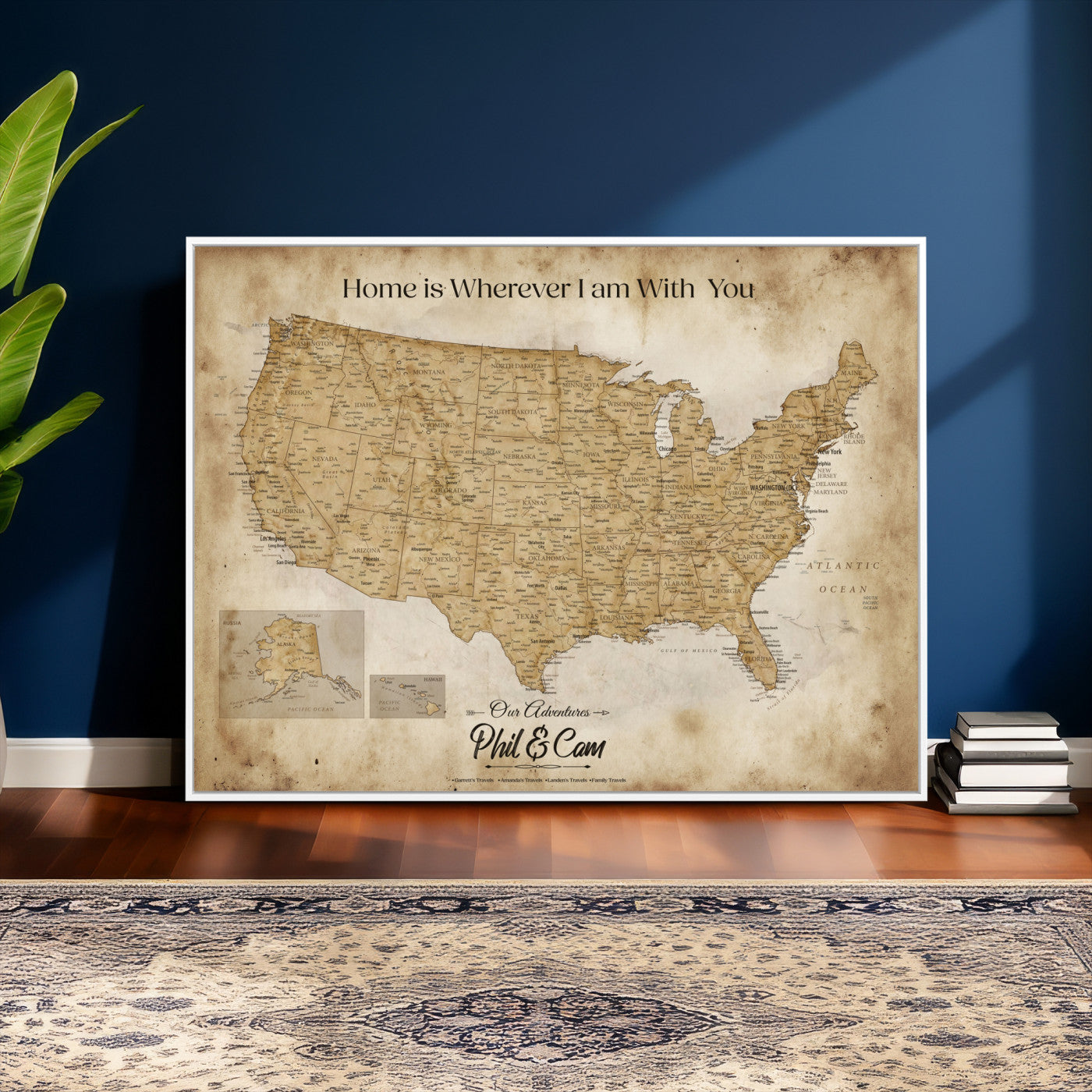 80624553-MGV-CV-36X24 - Personalized USA Push Pin Travel Map Canvas Wall Art Custom Family Gift