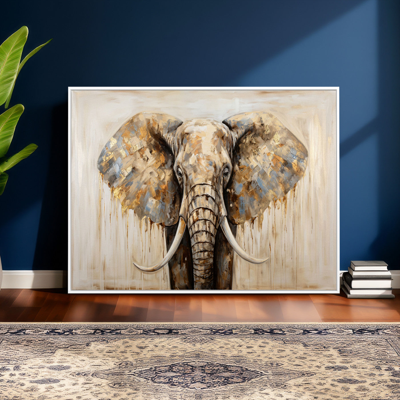 95819221-MGV-CV-36X24 - Gold Leaf Elephant Canvas Wall Art Abstract African Wildlife Painting Print