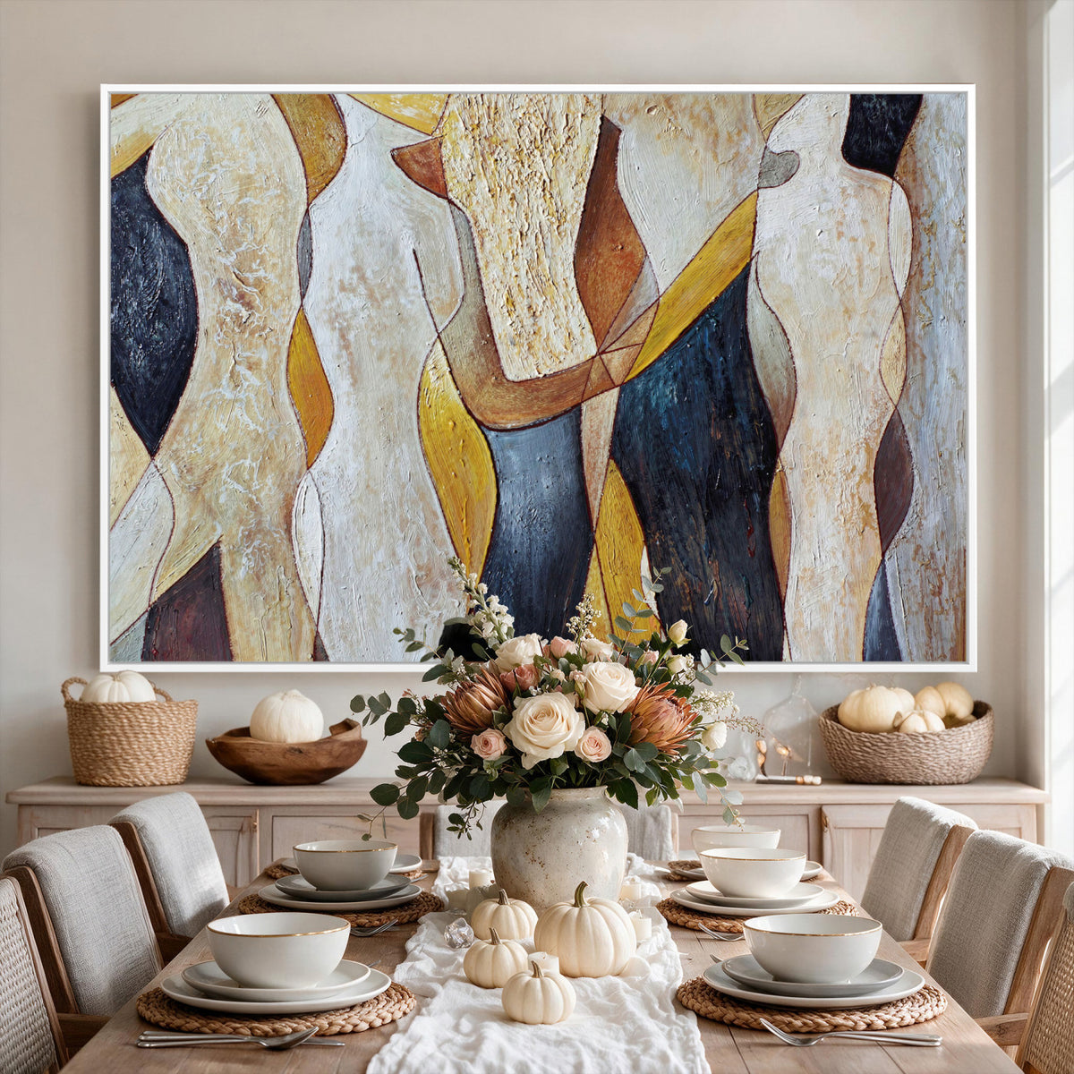 96079939-MGV-CV-36X24 - Mid Century Modern Figurative Canvas Wall Art Abstract Cubist Painting Print