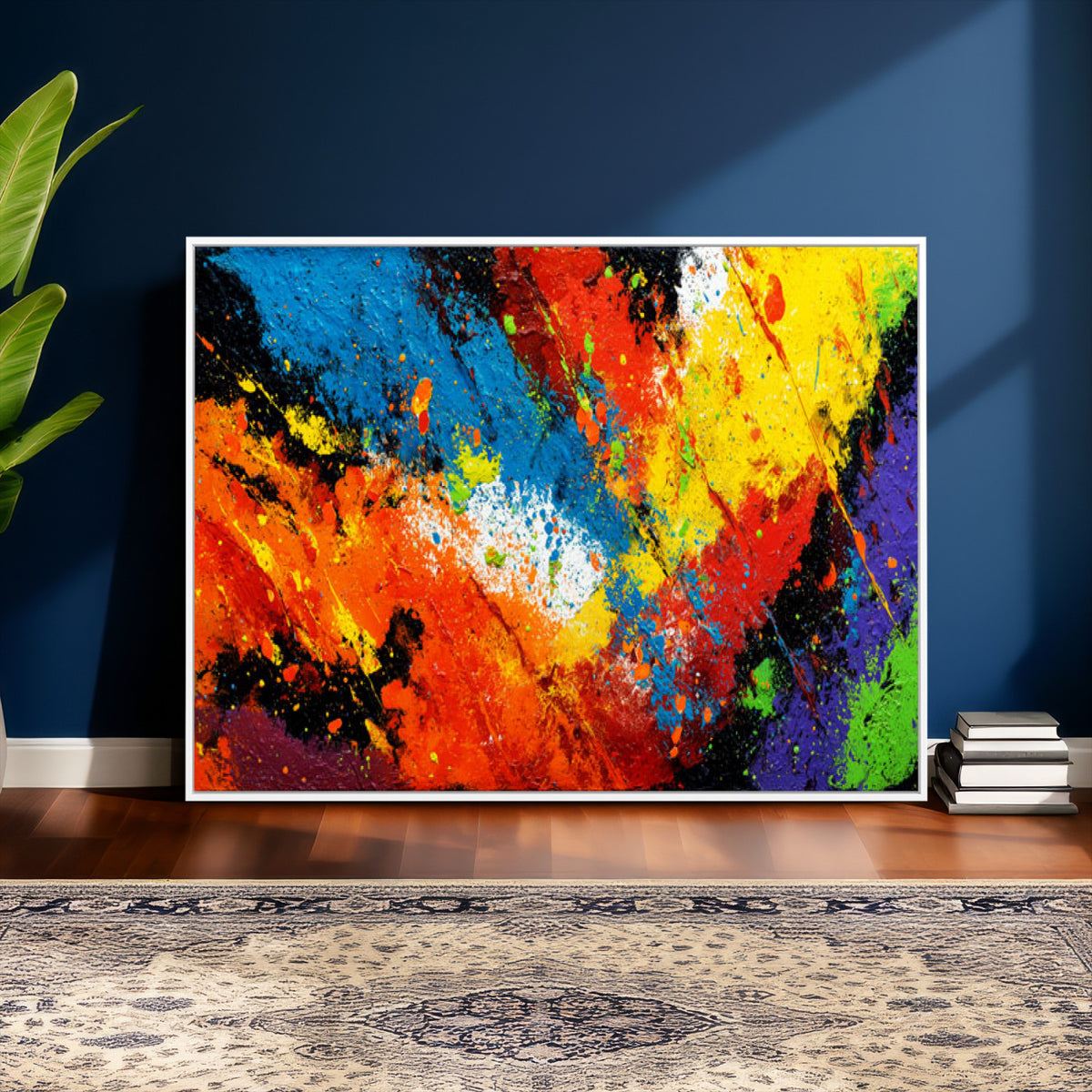 74888753-MGV-CV-36X24 - Vibrant Blue Abstract Canvas Wall Art Colorful Impasto Oil Painting Print