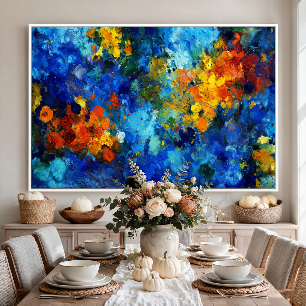 52431611-MGV-CV-36X24 - Vibrant Blue Abstract Canvas Wall Art Colorful Painterly Oil Painting Style Print