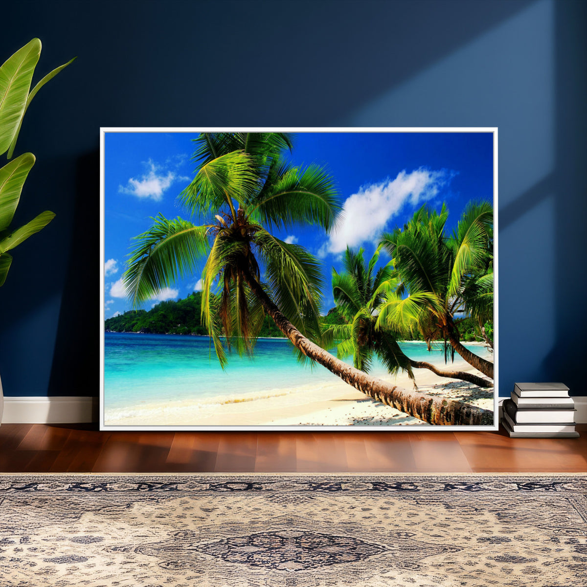 67049818-MGV-CV-36X24 - Tropical Island Coconut Palm Trees Wall Art Canvas Print - Turquoise Beach Print for Lake Home Decor