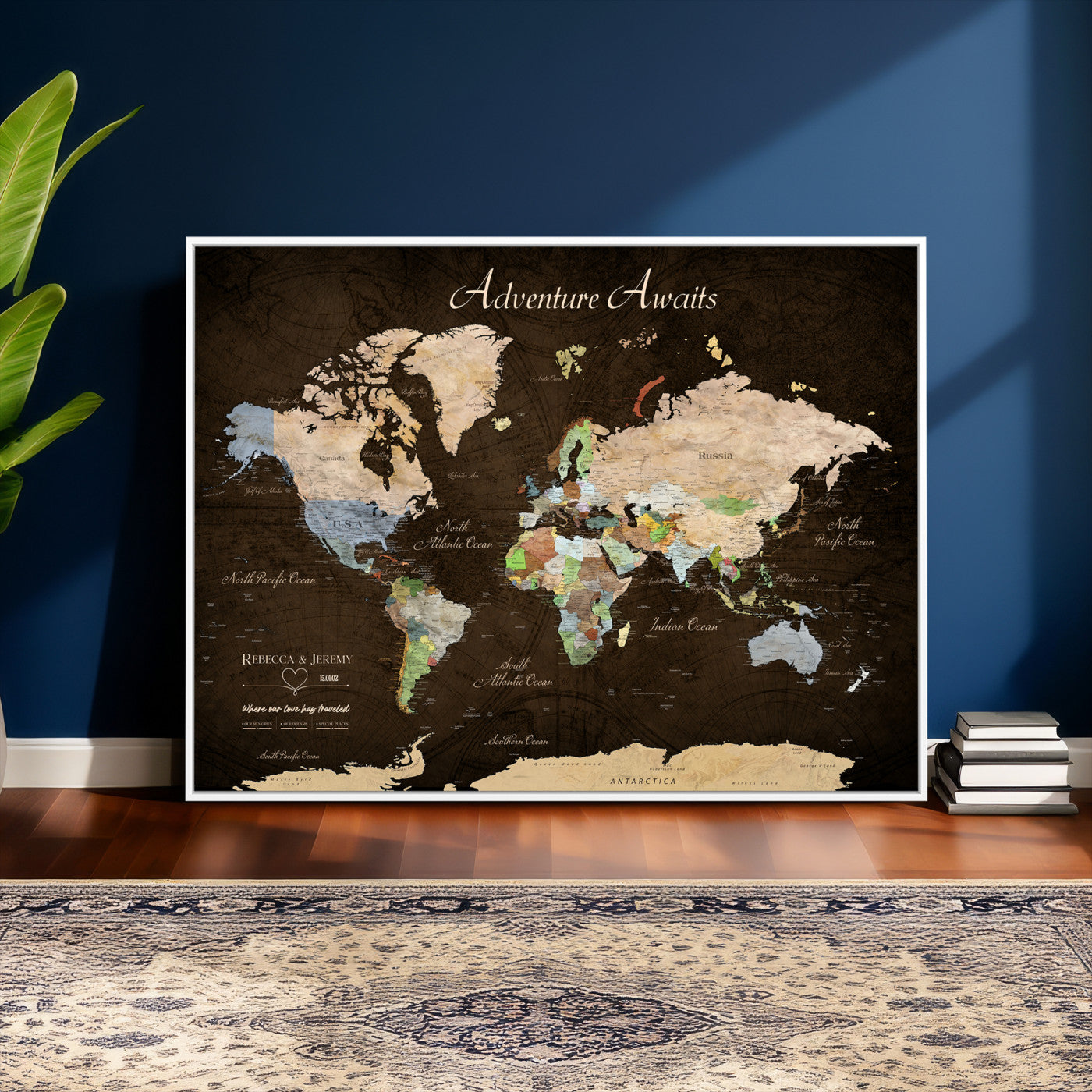 95753799-MGV-CV-36X24 - Custom Push Pin World Map Canvas Print – Personalized Travel Map Wall Art