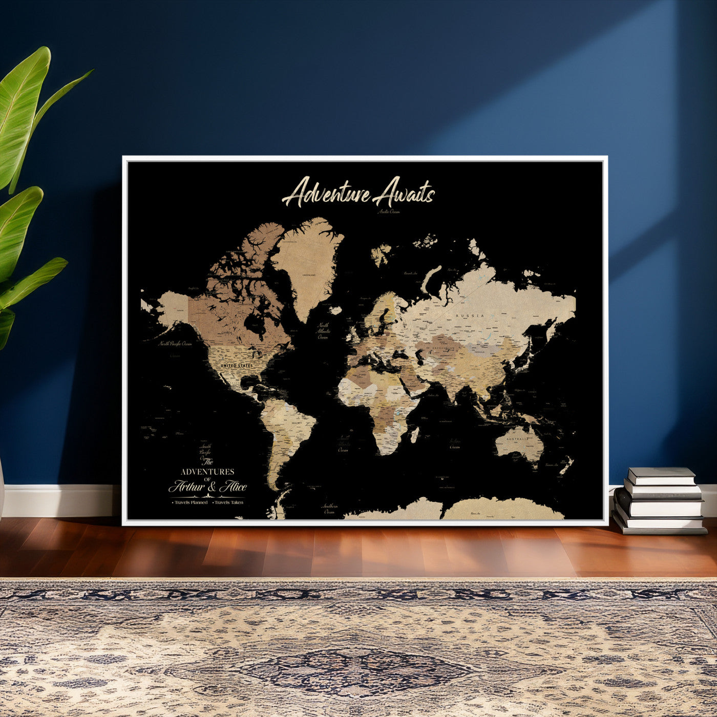 88415067-MGV-CV-36X24 - Custom Push Pin World Map Canvas Print – Personalized Travel Map Wall Art
