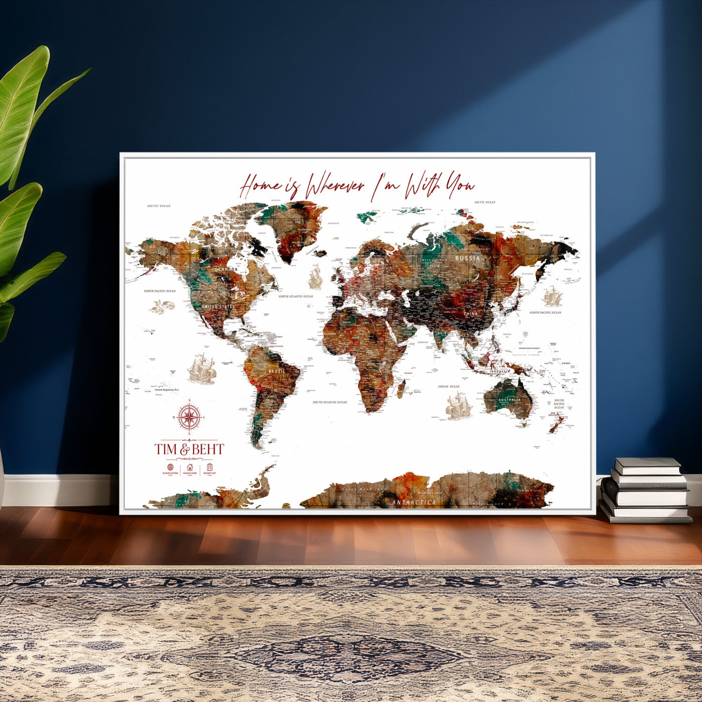 116MESUT-MGV-CV-36X24 - Custom Push Pin World Map Canvas Print – Personalized Travel Map Wall Art