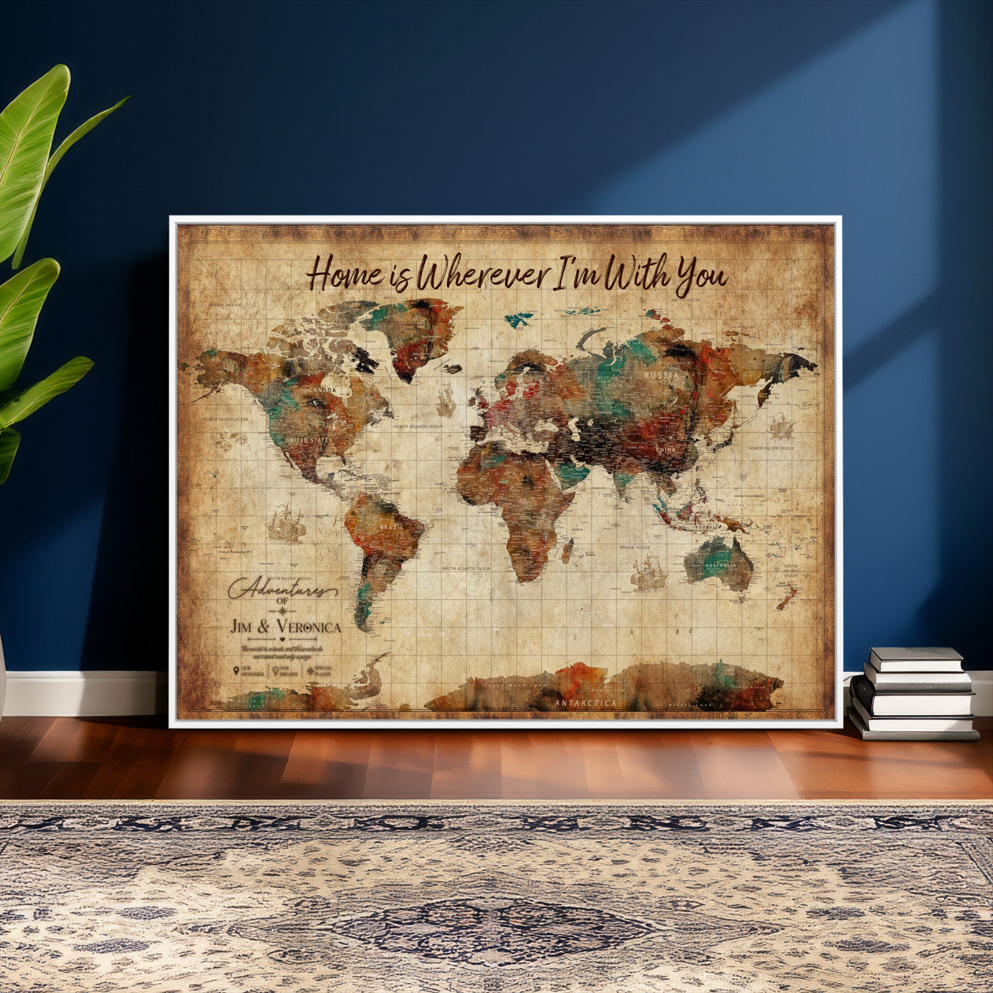 48389322-MGV-CV-36X24 - Custom Push Pin World Map Canvas Print – Personalized Travel Map Wall Art