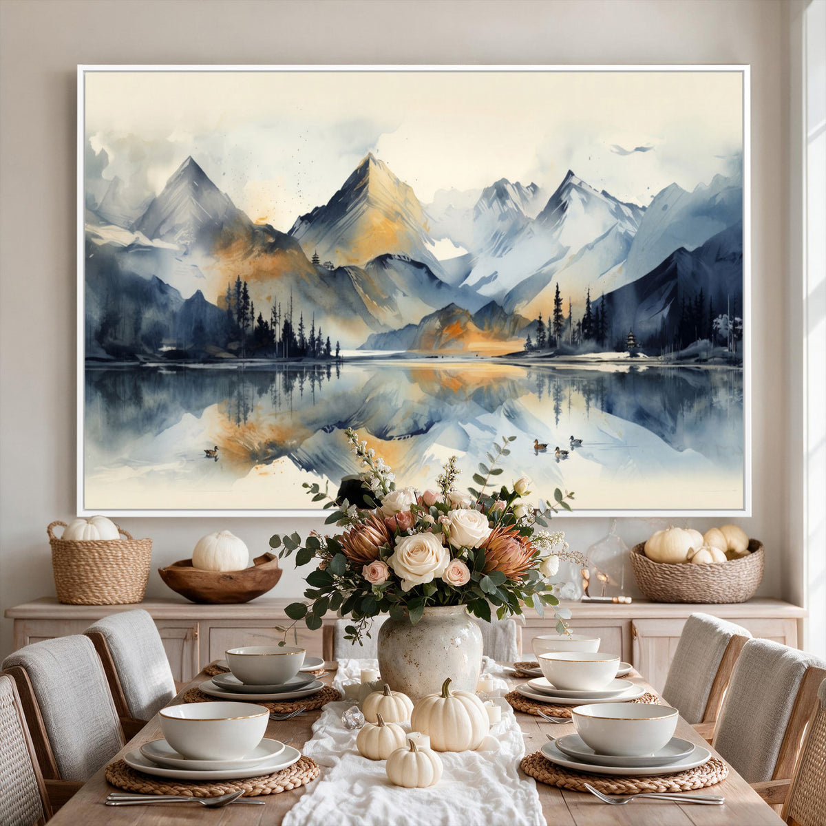 10196184T-MGV-CV-36X24 - Lake Abstract Mountain Wall Art Canvas Print
