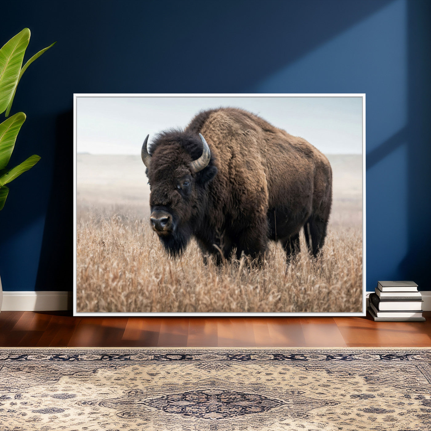 81029583-MGV-CV-36X24 - American Bison in Prairie Field Wall Art Canvas Print - Rustic Wildlife Photography