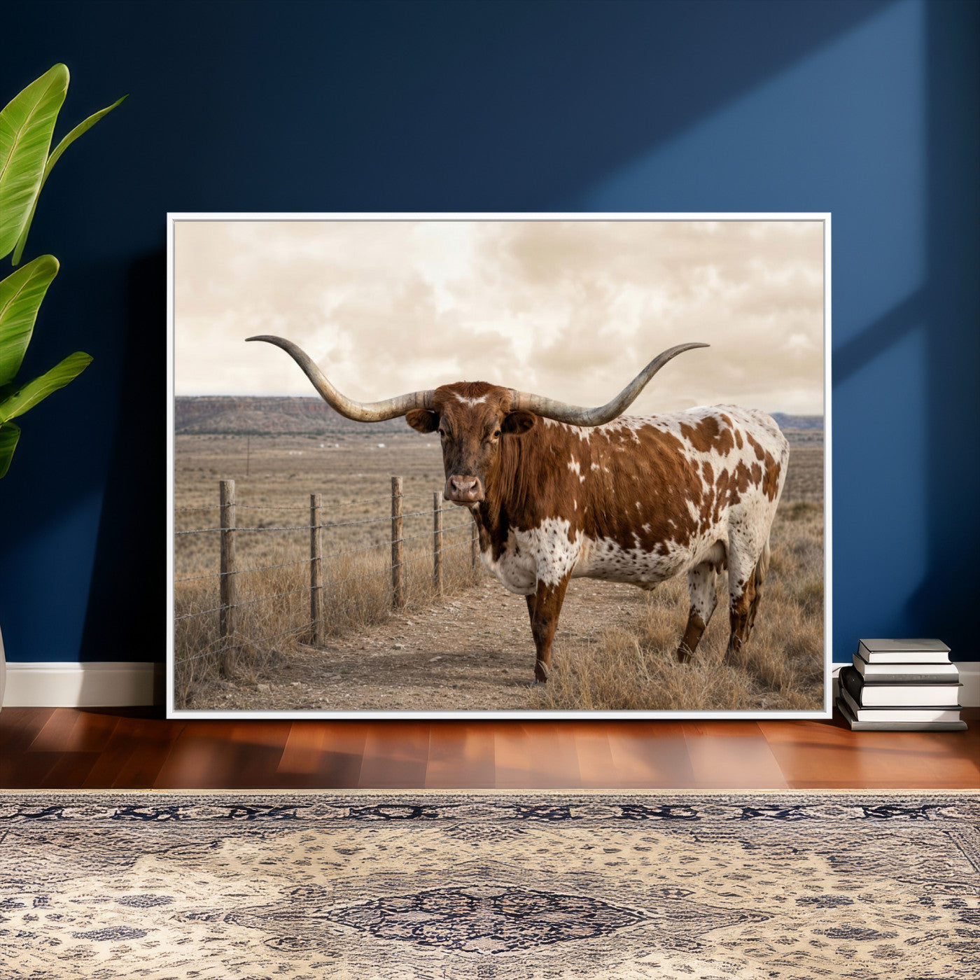 22808364-MGV-CV-36X24 - Texas Longhorn Cattle in Desert Pasture Wall Art Canvas Print - Rustic Western Decor