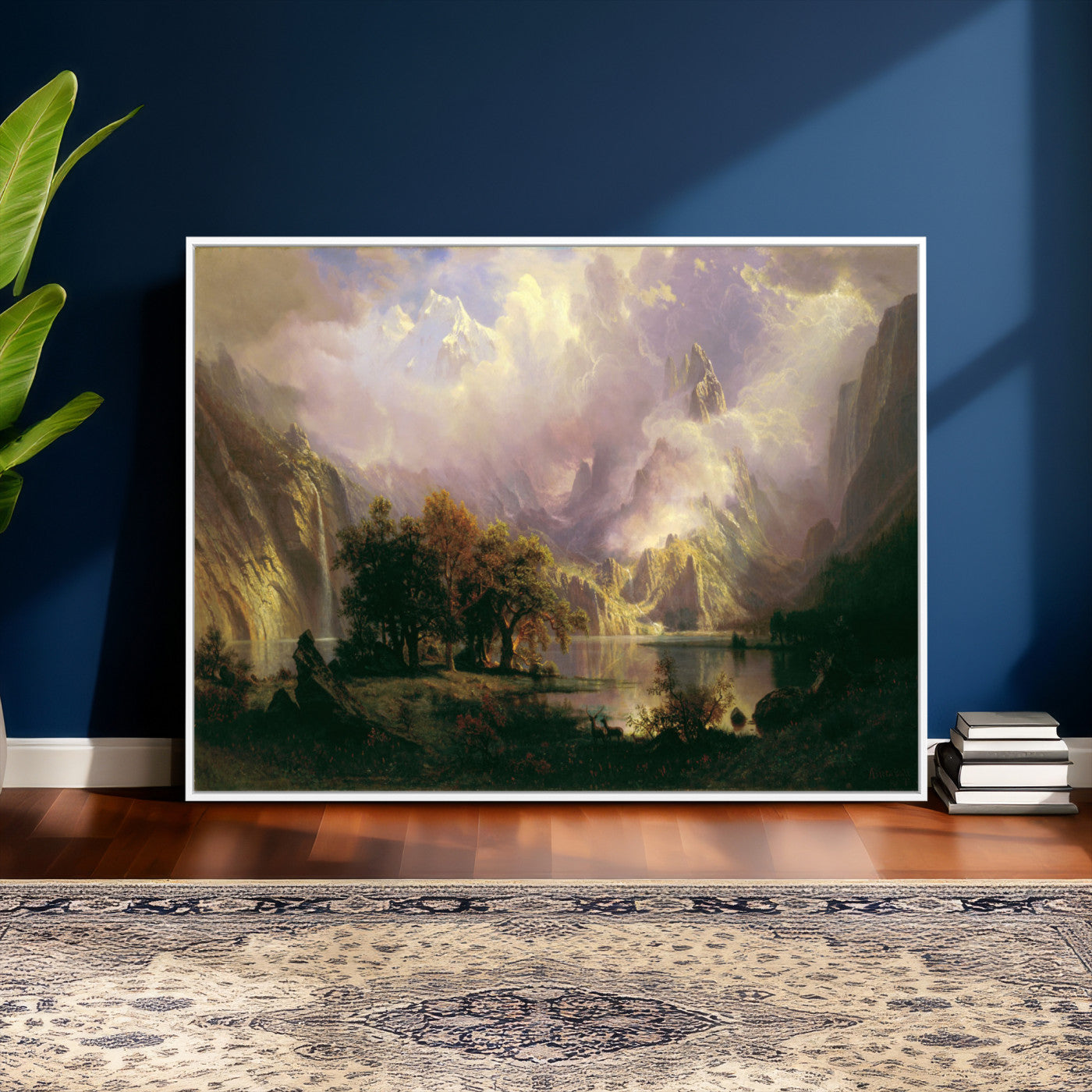 49189463-MGV-CV-36X24 - Albert Bierstadt Rocky Mountain Landscape Wall Art Canvas Print, Classic Fine Art Painting Print