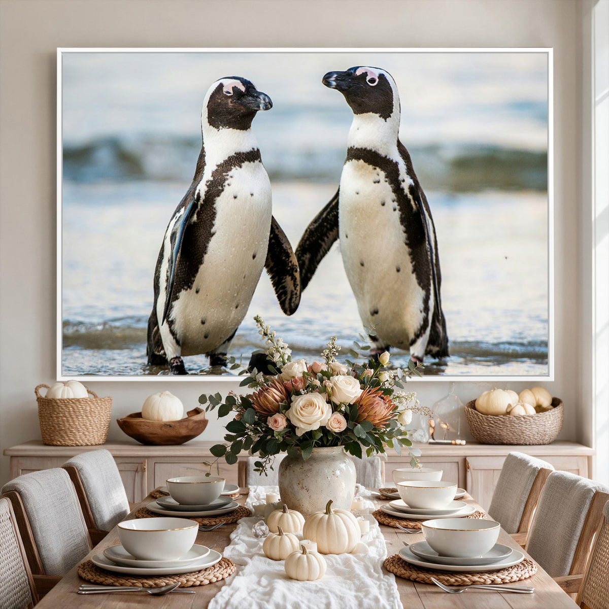 64870405-MGV-TP-30X20 - African Penguins Boulders Beach Wall Art Canvas Print, Cute Penguin Couple Photo Print