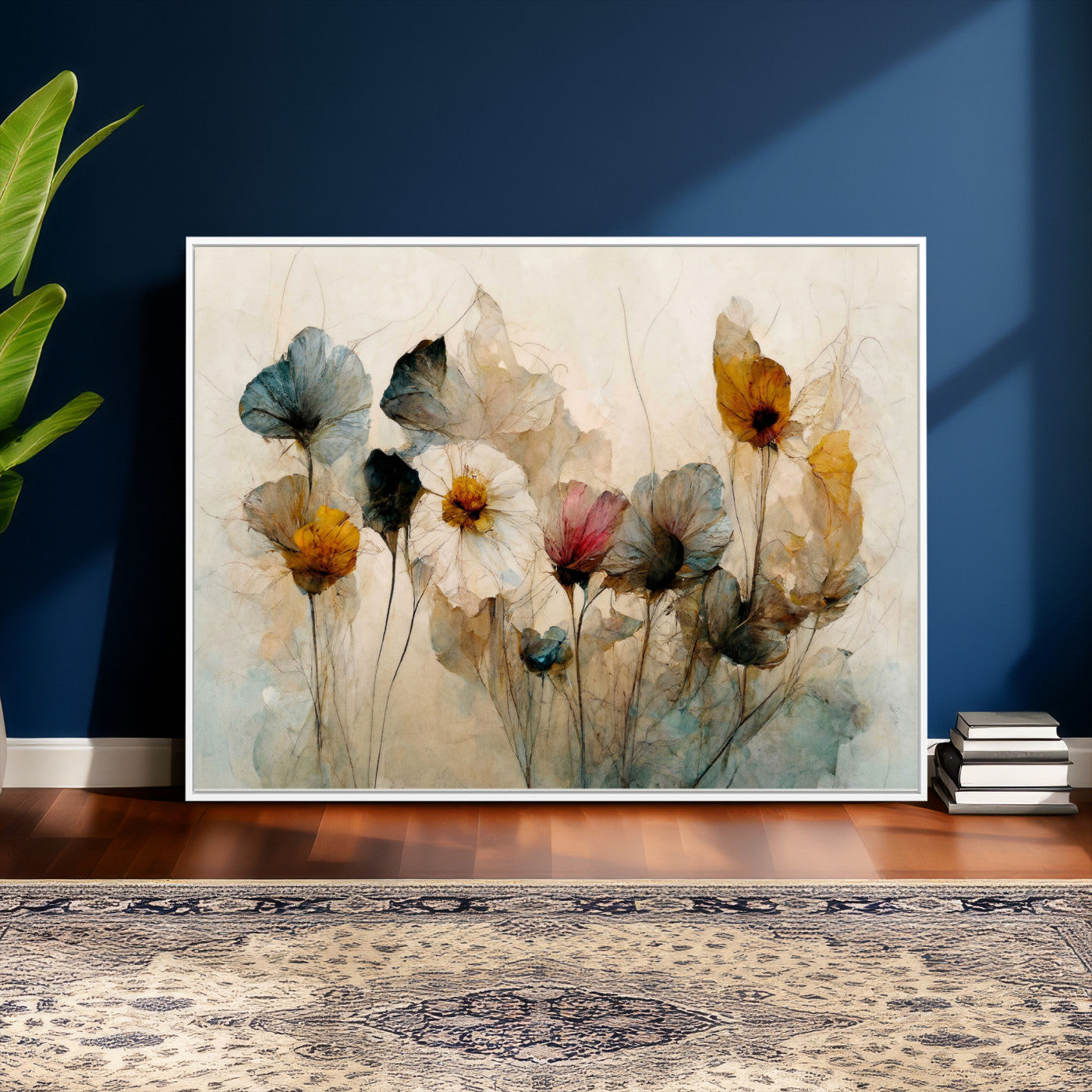 86802229-MGV-CV-36X24 - Vintage Dried Floral Meadow Wall Art Canvas Print, Translucent Watercolor Flowers Painting Print
