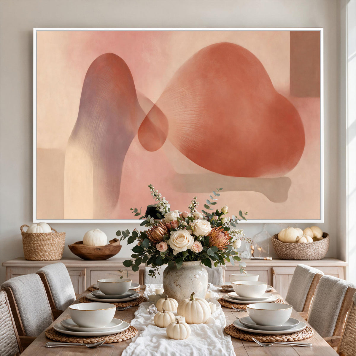 85110643-MGV-CV-36X24 - Vinna Begin Calin Biomorphic Abstract Wall Art Canvas Print, Terracotta Pink Organic Shapes