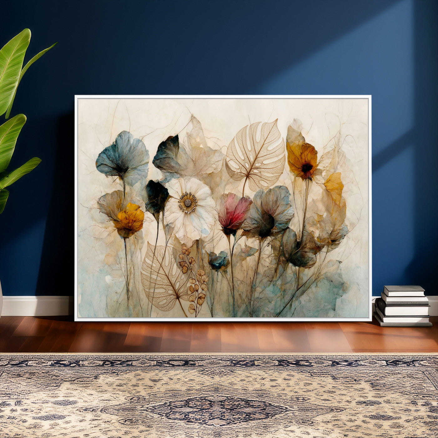 93171612-MGV-CV-36X24 - Vintage Dried Floral Meadow Wall Art Canvas Print, Translucent Watercolor Flowers Painting Print