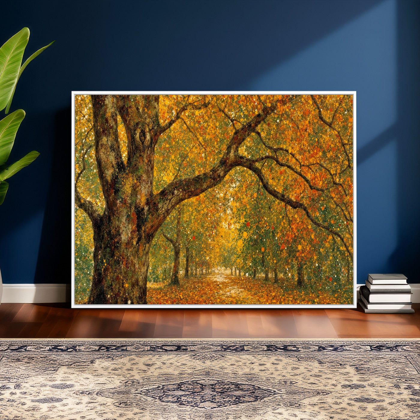 11536138-MGV-CV-36X24 - Vintage Autumn Forest Path Wall Art Canvas Print, Golden Leaves Impressionist Painting Print
