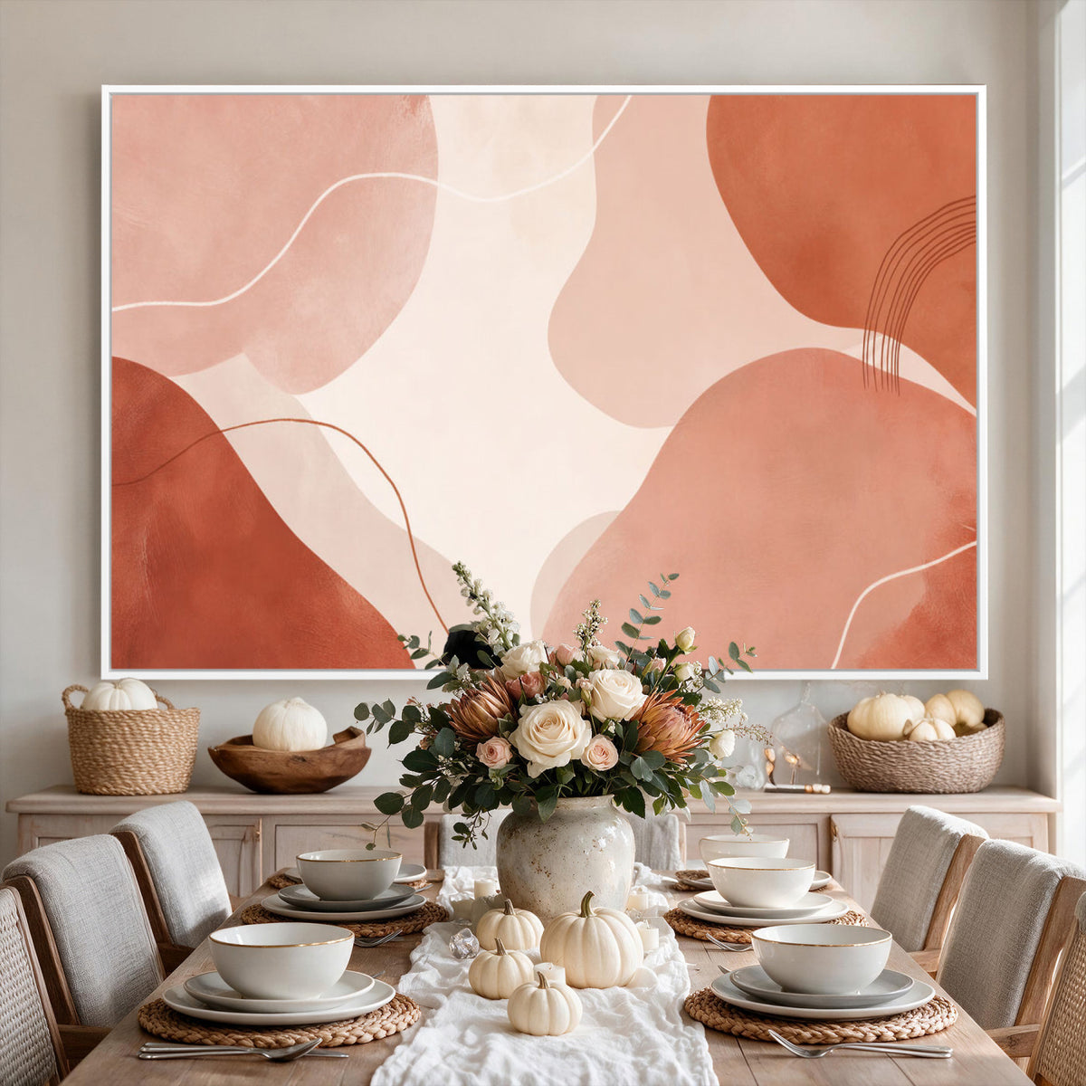 17685421-MGV-CV-36X24 - Abstract Boho Terracotta Wall Art Canvas Print, Mid Century Minimalist Painting Print