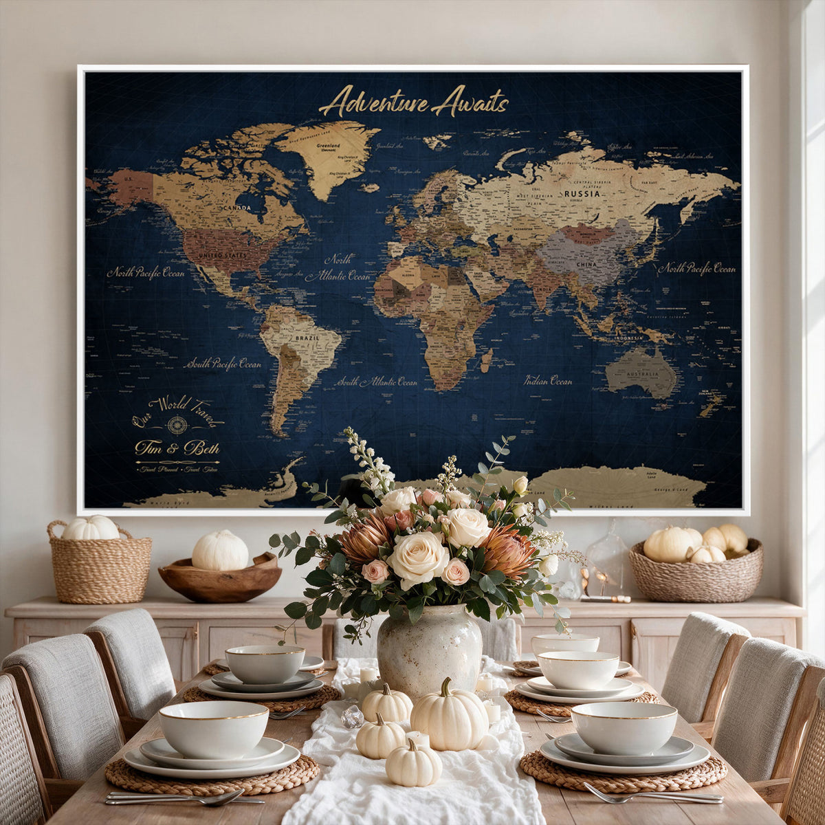74477969-MGV-CV-36X24 - Custom Push Pin World Map Canvas | Personalized Travel Tracker | Wedding Anniversary Gift for Couples | Adventure Map Wall Art with Pins