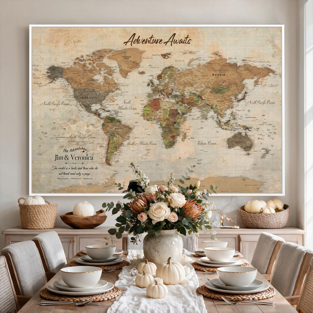 51298056-MGV-CV-36X24 - Custom Push Pin World Map Canvas | Personalized Travel Tracker | Wedding Anniversary Gift for Couples | Adventure Map Wall Art with Pins