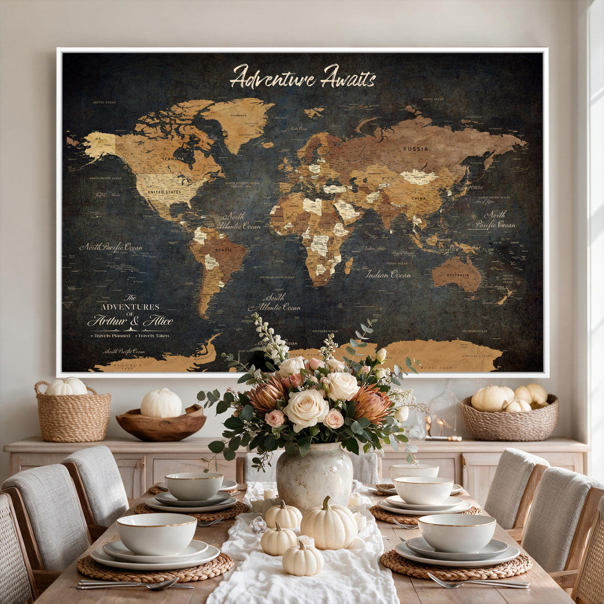 195425676576-MGV-CV-36X24 - Custom Push Pin World Map Canvas PRINT | Personalized Travel Tracker | Wedding Anniversary Gift