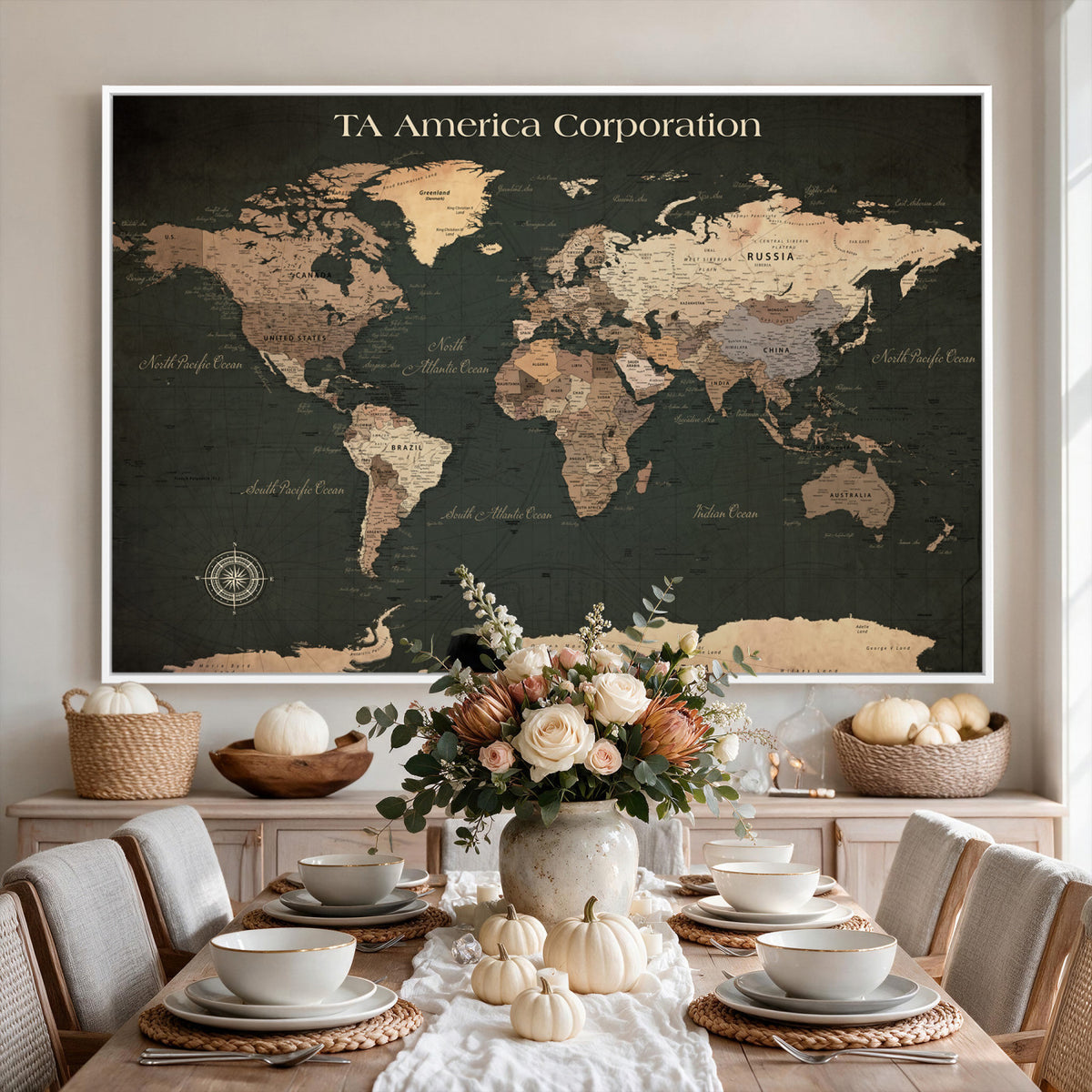 55857205-MGV-CV-36X24 - Extra Large Framed Personalize Push Pin World Map Wall Art Canvas Print for Travel Tracking