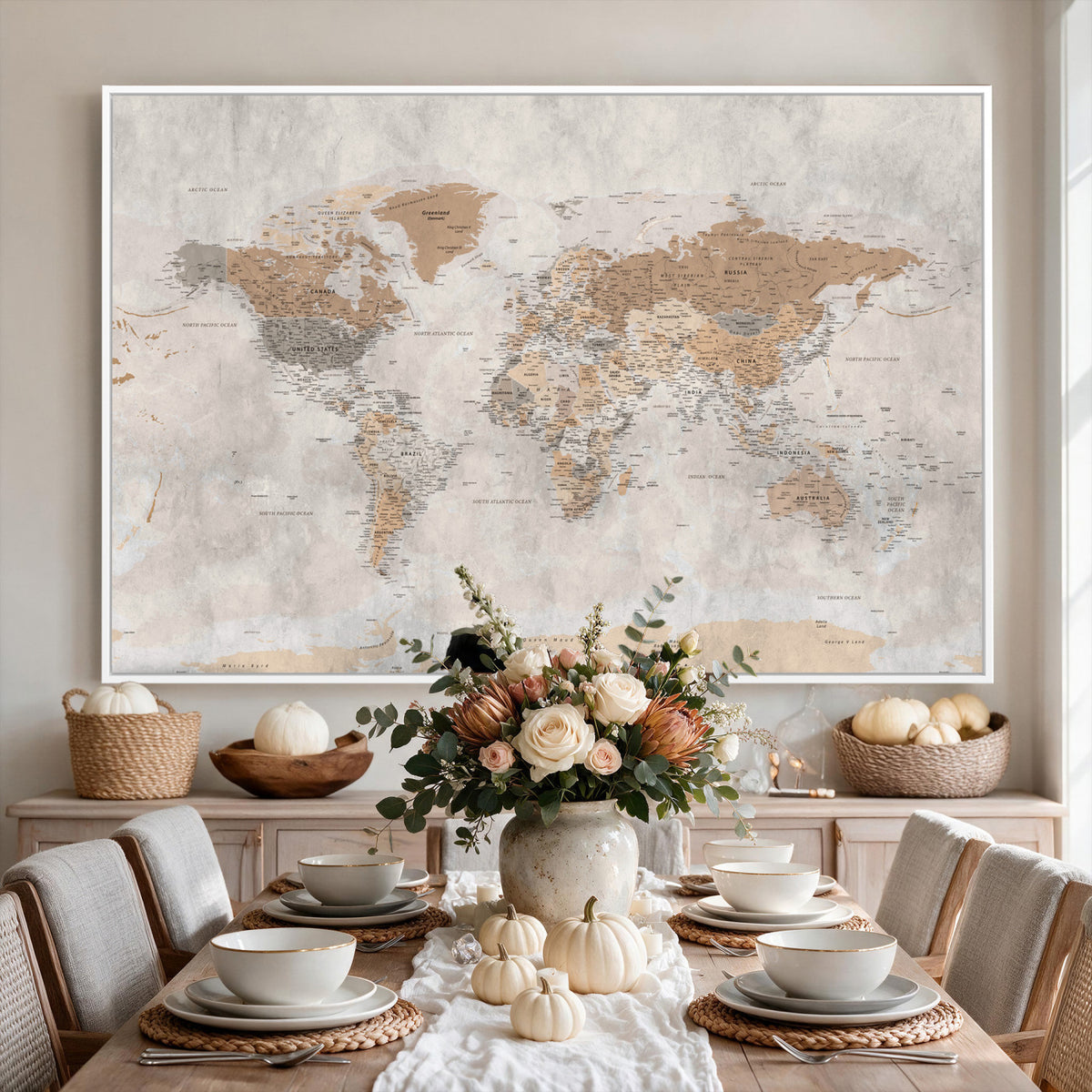 18074626DD-MGV-CV-36X24 - Extra Large Framed Personalize Push Pin World Map Wall Art Canvas Print for Travel Tracking NEWMAP - 009
