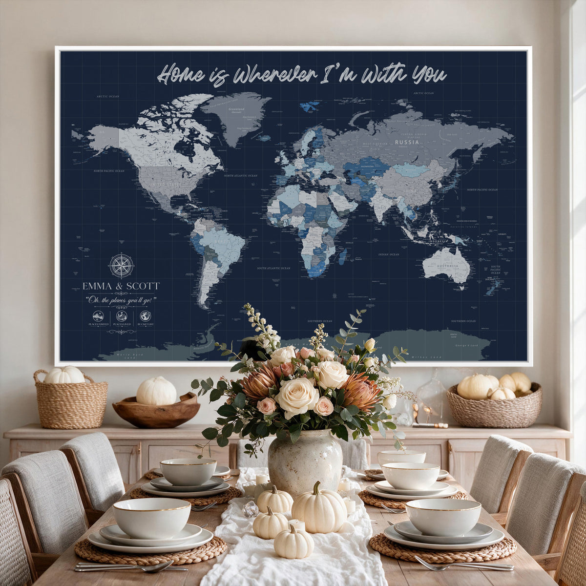 17712680D-MGV-CV-36X24 - World Map Wall Art Canvas Print, Modern Decorative Framed Map Artwork Prints for Living Room, Office, Bedroom Wall Decor