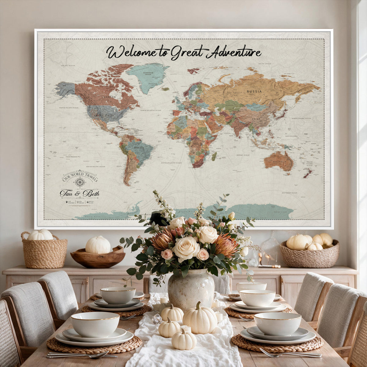 NEWMAP-19-MGV-CV-36X24 - World Map Wall Art Canvas Print, Modern Decorative Framed Map Artwork Prints for Living Room, Office, Bedroom Wall Decor