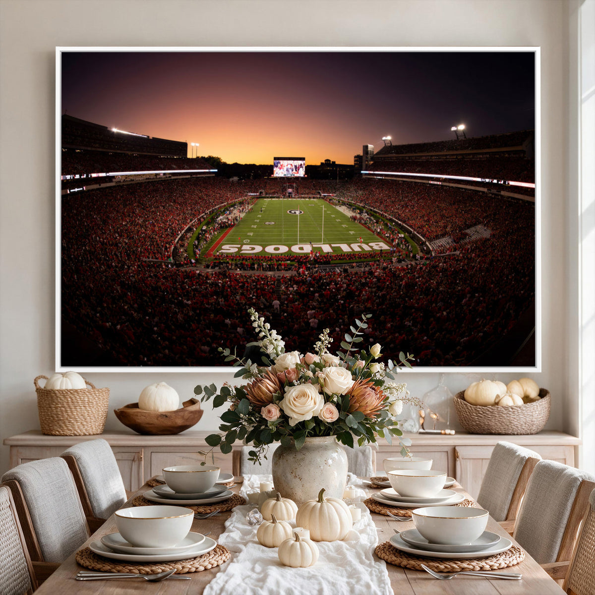 97720998-_Poster-30x20 - Georgia Bulldogs Stadium Sunset Canvas Print 3 Piece Framed Wall Art Extra Large Floating Frame Sports Poster Made in USA