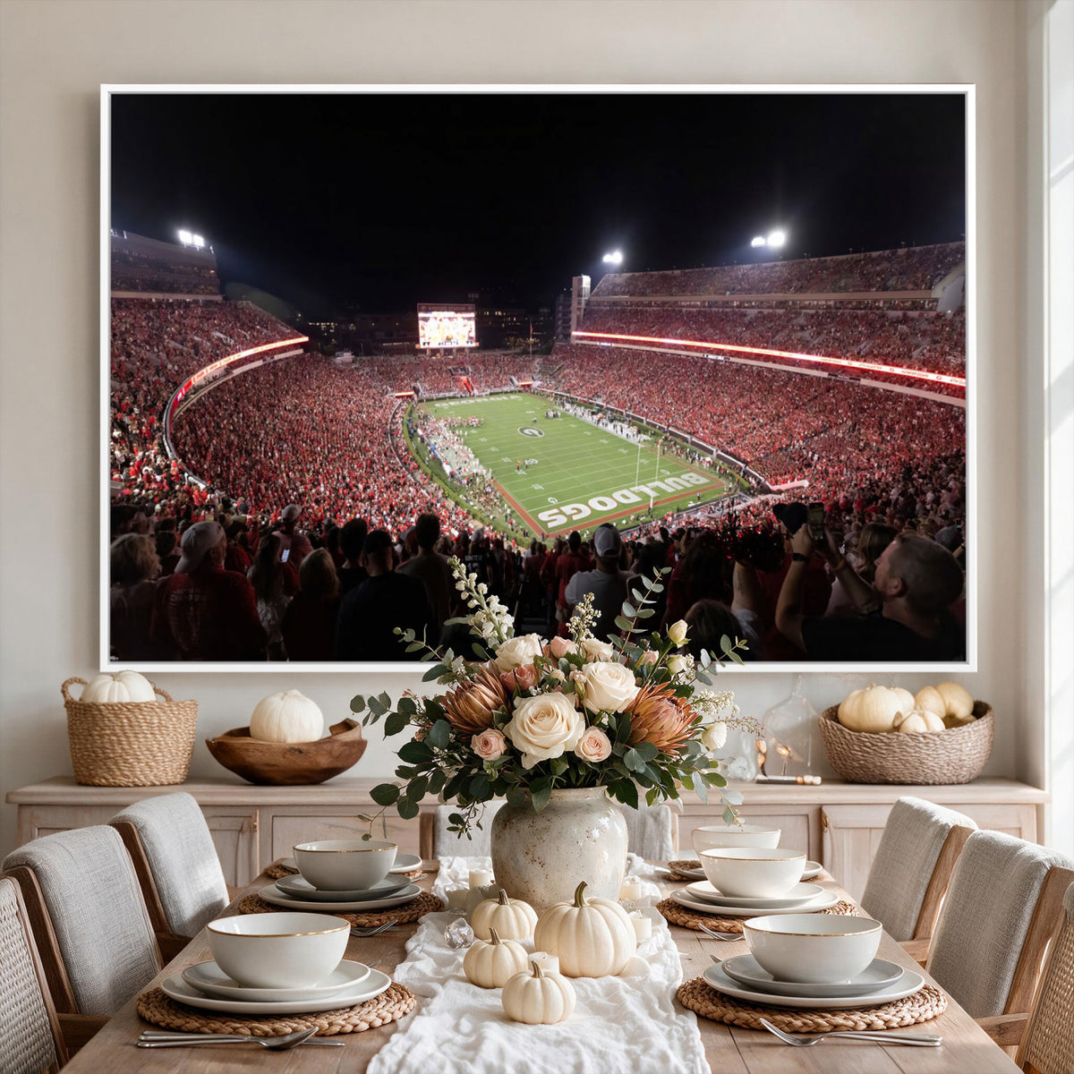 50587166-_Poster-30x20 - Sanford Stadium Georgia Bulldogs Canvas Print 3 Piece Framed Wall Art Extra Large Floating Frame Sports Poster Made in USA