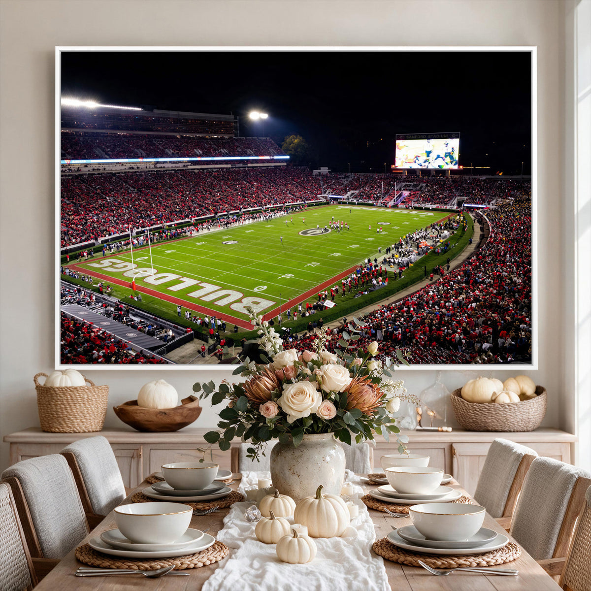 73520603-_Poster-30x20 - Georgia Bulldogs Sanford Stadium Canvas Print 3 Piece Framed Wall Art Extra Large Floating Frame Nature Poster Made in USA