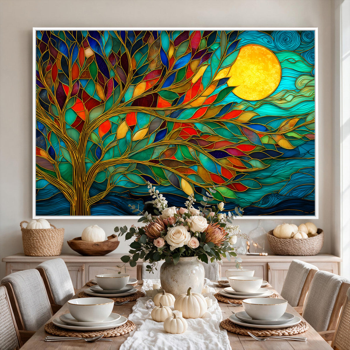 11877152-MGV-CV-36X24 - Stained Glass Tree Of Life Wall Art - Vibrant Mosaic Nature Home Decor