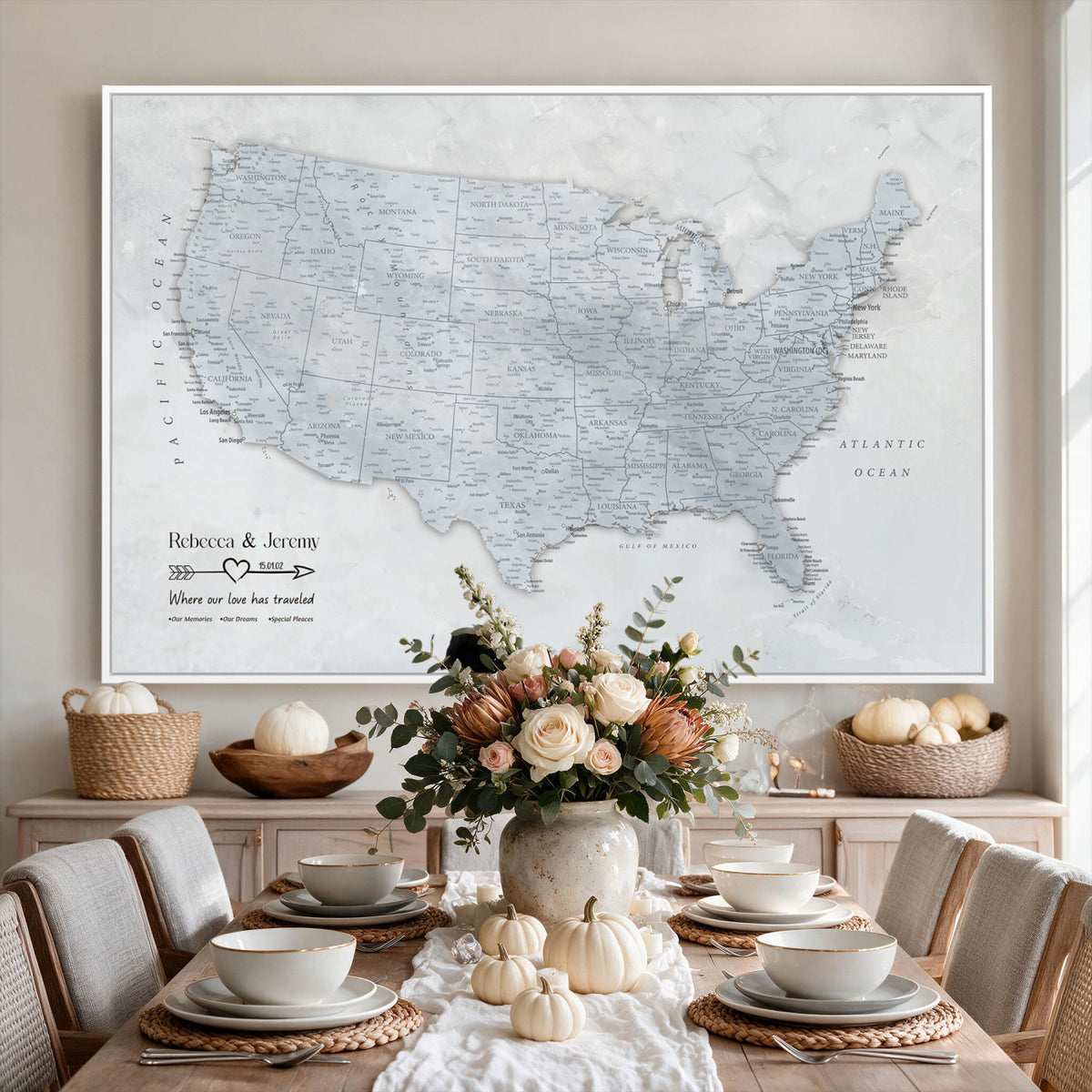 35973131-MGV-CV-36X24 - Custom USA Push Pin Travel Map Canvas Wall Art - Personalized Couples Gift Flat Digital Print