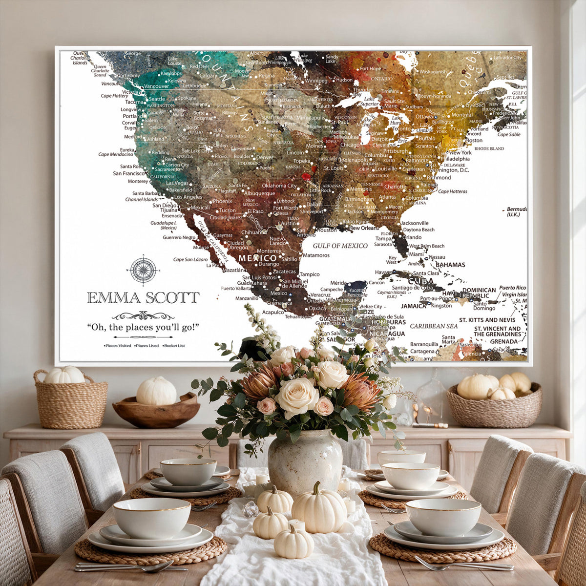 53374031-MGV-CV-36X24 - Custom USA Push Pin Travel Map Canvas Wall Art - Personalized Couples Gift Flat Digital Print