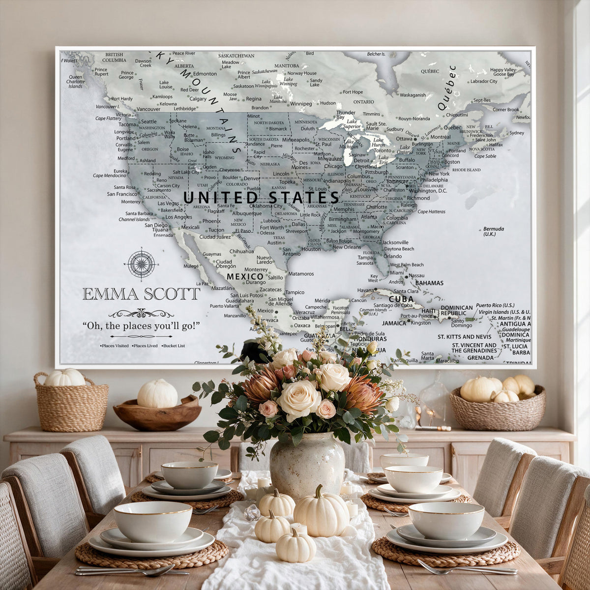 90686209D-MGV-CV-36X24 - Custom USA Push Pin Travel Map Canvas Wall Art - Personalized Couples Gift Flat Digital Print