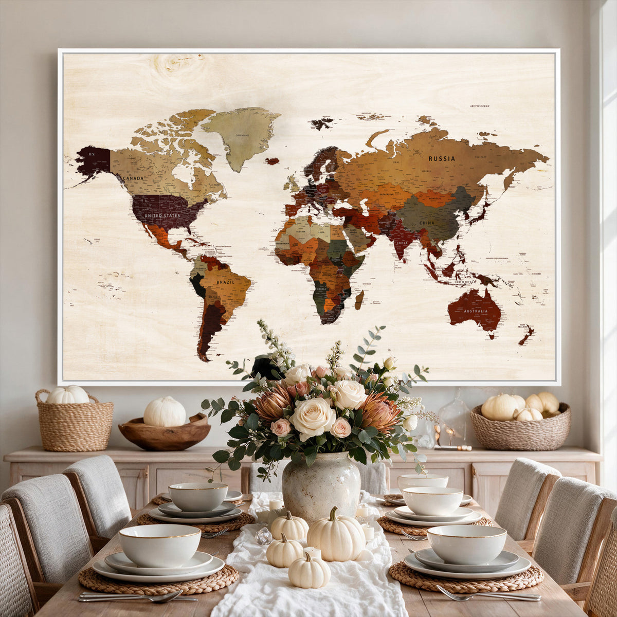 35728547D-MGV-CV-36X24 - Custom Push Pin World Map Wall Art Canvas Print – Personalized Travel Tracker with Pins Framed Large for Home and Office Decor