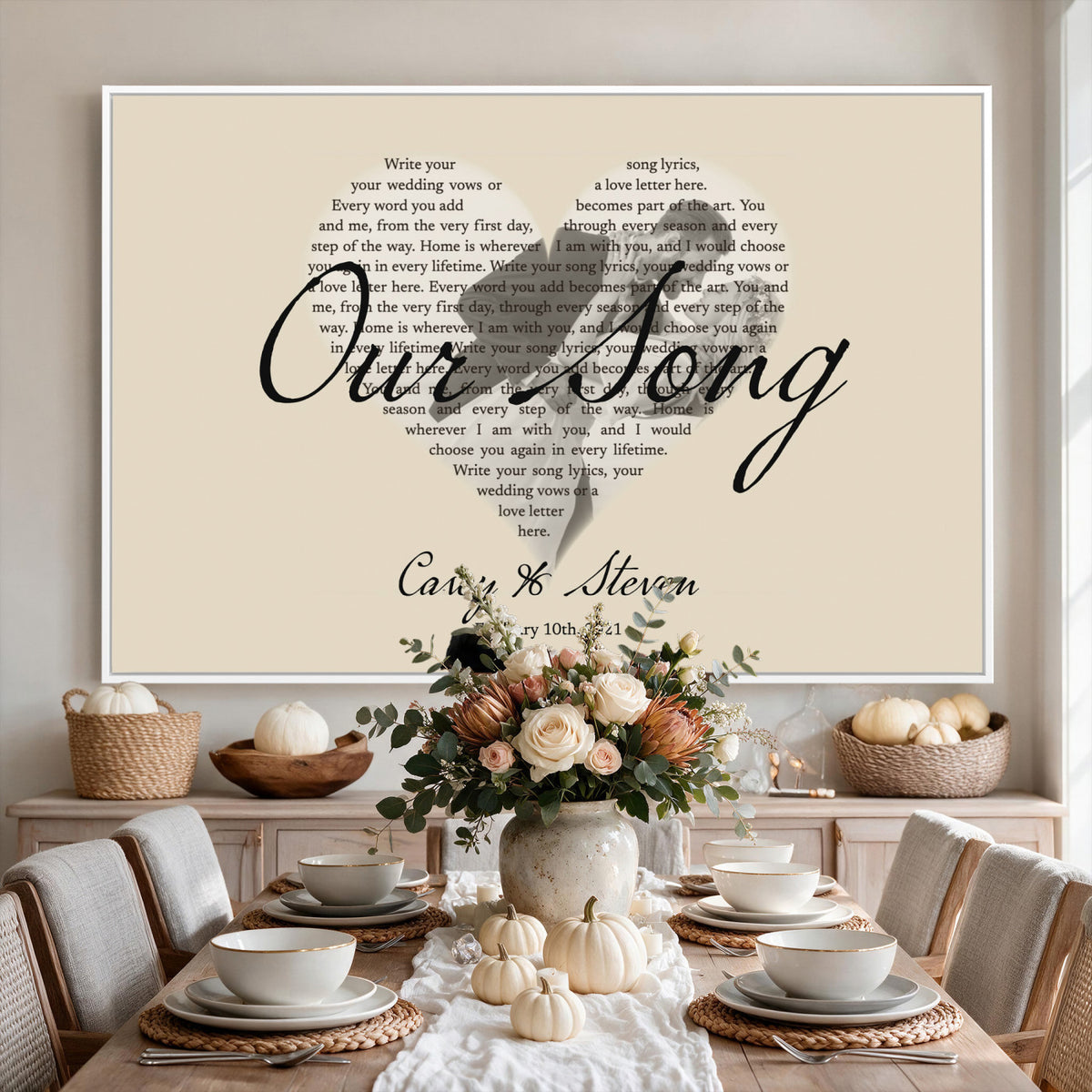 CSTM911D-MGV-CV-36X24 - Lyrics Heart Canvas Print – Personalized Song Lyrics in a Heart Shape Wall Art